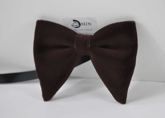 Men Adult DARK BROWN Solid Velvet Large Butterfly Oversized Oversize Pre tied Hand Made Bow tie Bowtie Wedding