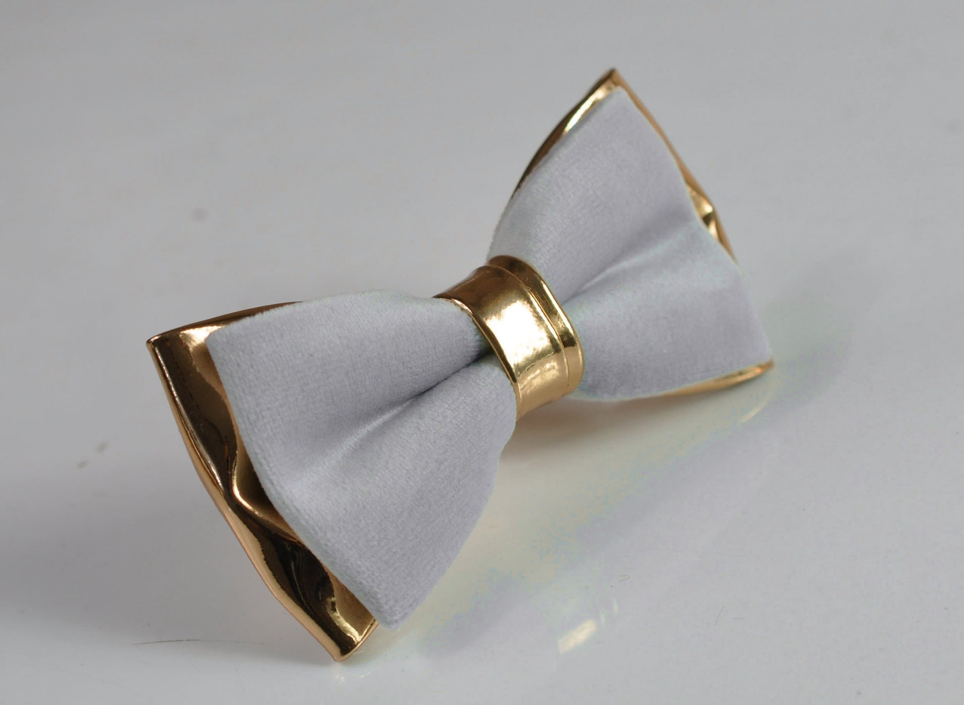 Silver Grey Velvet Rose Gold Faux Leather Bow Tie + Light Grey Elastic Suspenders Braces for Men / Youth / Boy Kids / Baby Infant Toddler