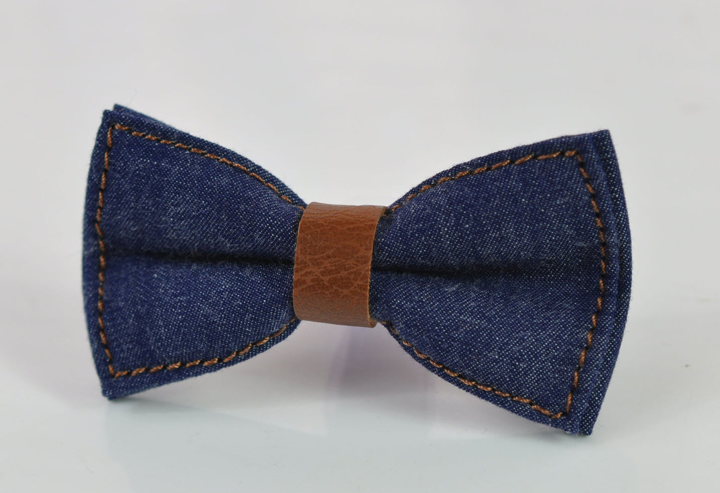 Navy Blue Denim Jeans Brown Faux Leather Pre tied Bowtie Bow Tie for Men Adult / Youth Teenage / Boy Kids / Baby Infant Toddler