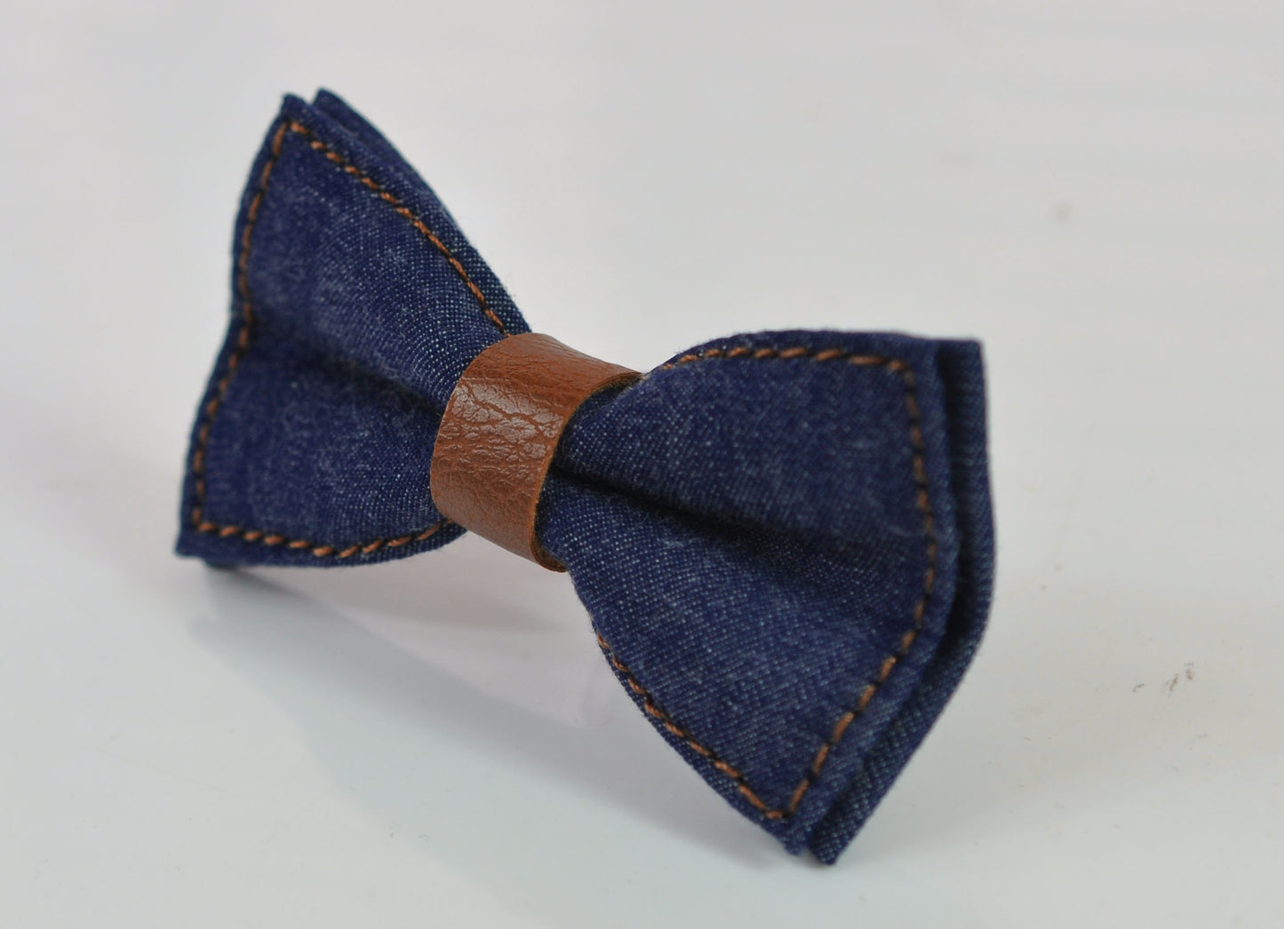 Navy Blue Denim Jeans Brown Faux Leather Pre tied Bowtie Bow Tie for Men Adult / Youth Teenage / Boy Kids / Baby Infant Toddler