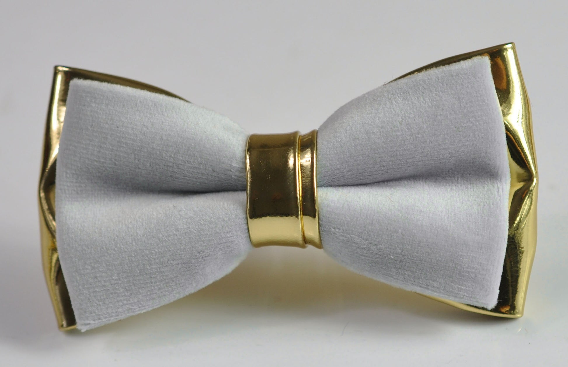 Silver Grey and Gold Faux Leather Bow tie + Light Grey Elastic Suspenders Braces for Men / Youth Teenage / Boy Kids / Baby Infant Toddler