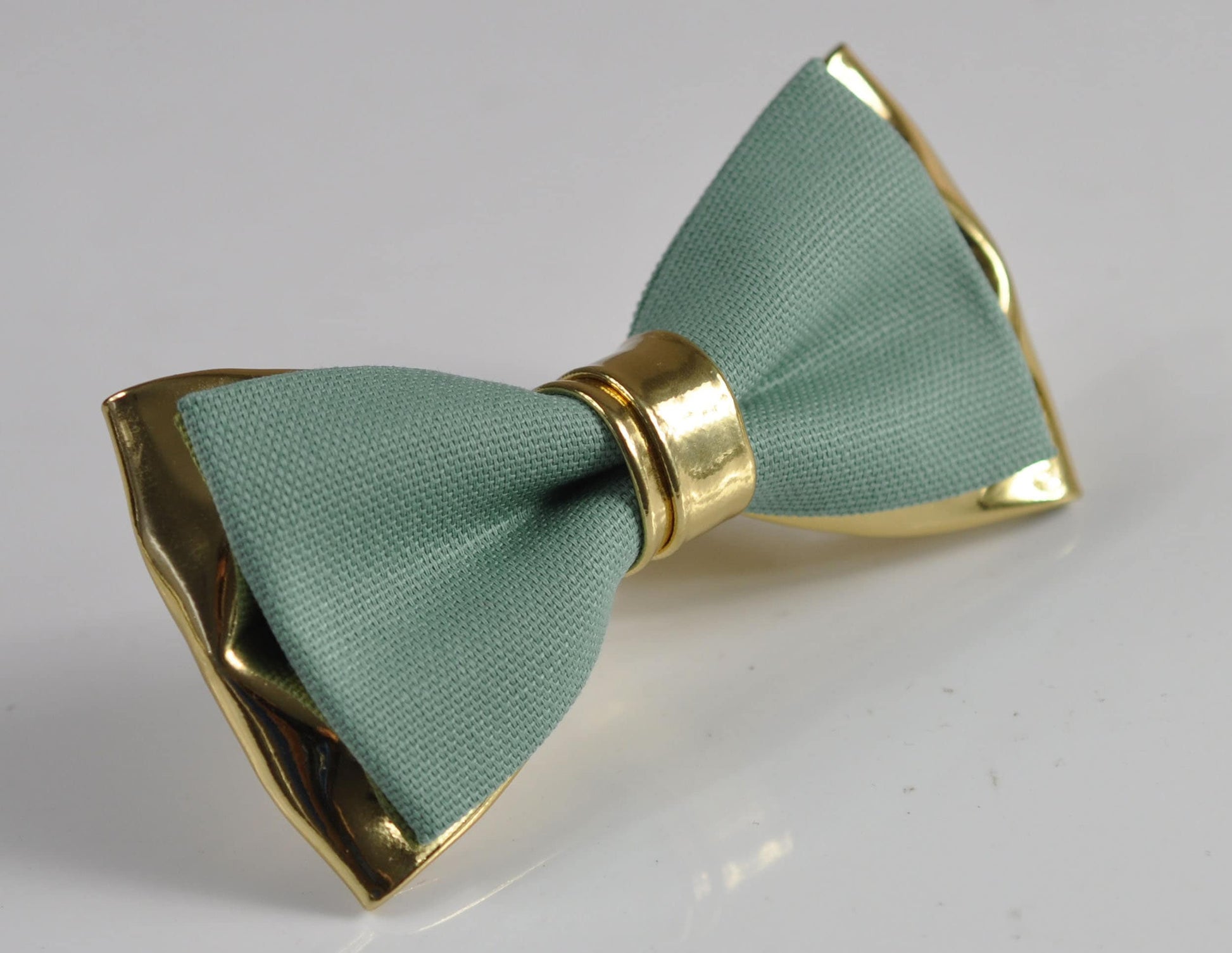 Sage Green Cotton + Gold Faux Leather 2Layers Bow Tie Bowtie for Men Adult / Youth Teenage / Boy Kids / Baby Infant Toddler Wedding Prom