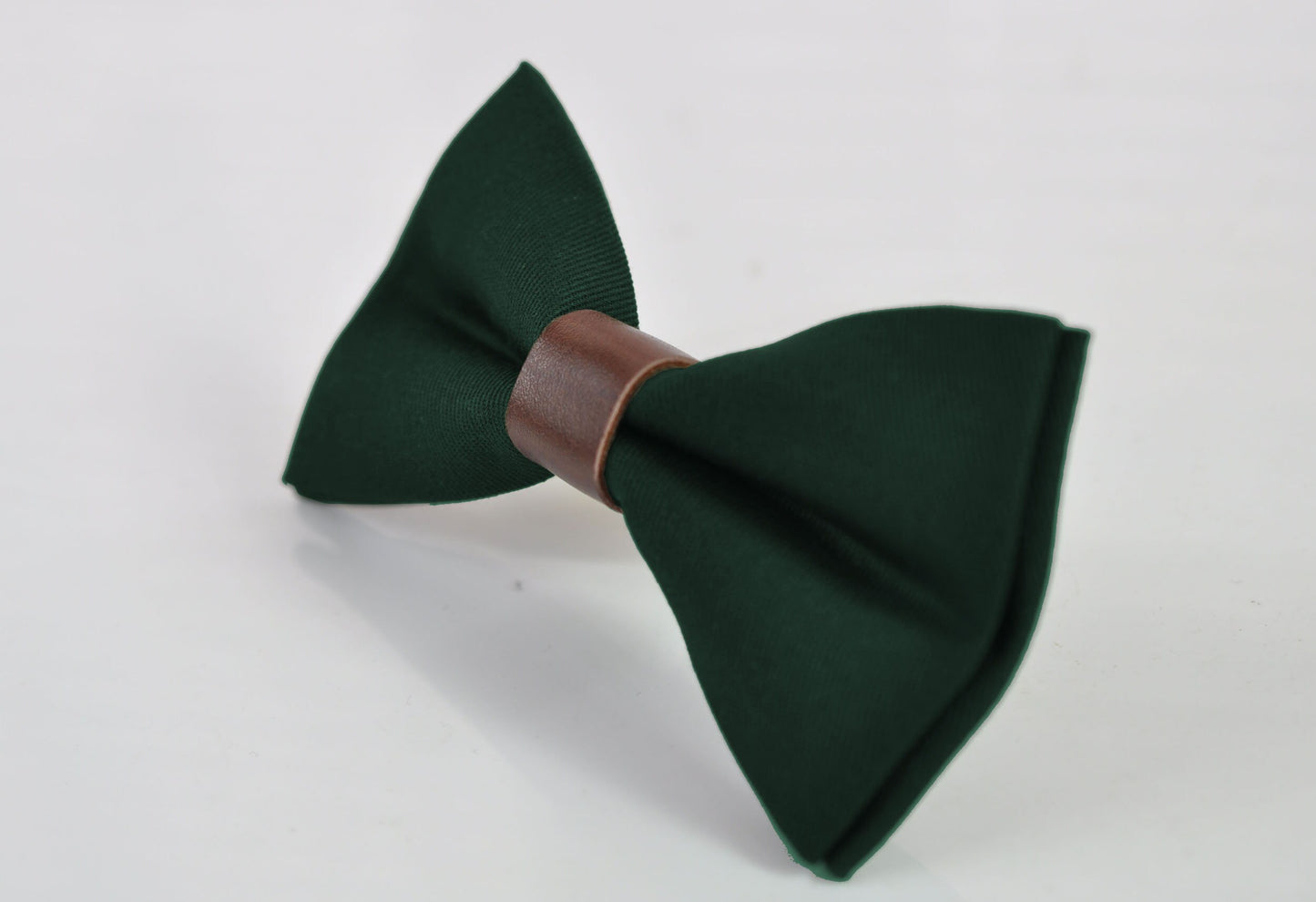 Dark Emerald Green Cotton Brown Faux Leather Pretied Bow tie Bowtie for Men Adult / Youth Teenage / Boy Kids / Toddler Baby Infant