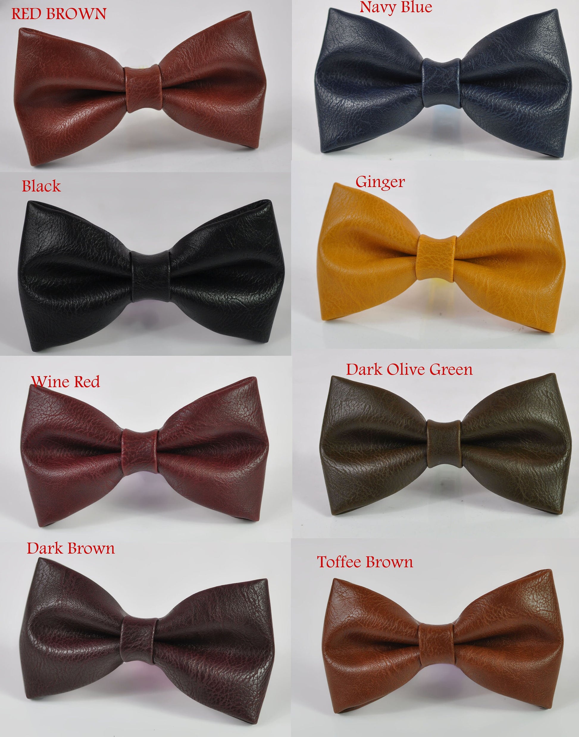Brown Navy Blue Black Ginger Yellow Wine Red 8COLORS Pre tied Faux Leather Bow tie Bowtie for Men / Youth / Boys Kids / Baby Infant Toddler