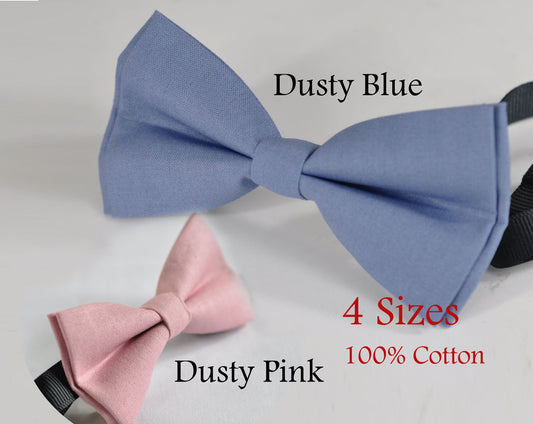 Dusty Dusky Pink Blush Pink / Dusty Blue Cotton Pre tied Bow tie Bowtie for Men Adult / Youth Teenage / Boy Kids / Baby Infant Toddler