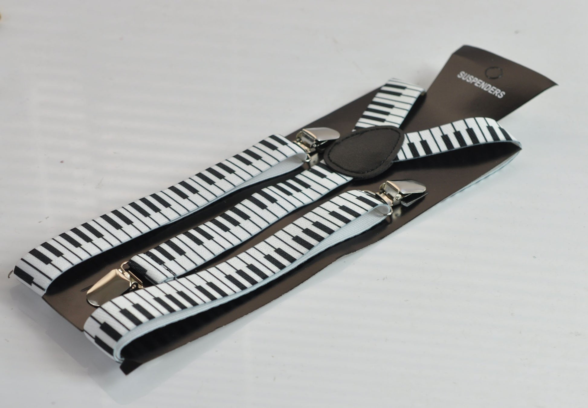 25mm Wide White Black Music Piano Keyboard Pattern Elastic Suspenders Braces for Men Adult / Youth Teenage / Boy Kids / Baby Infant Toddler