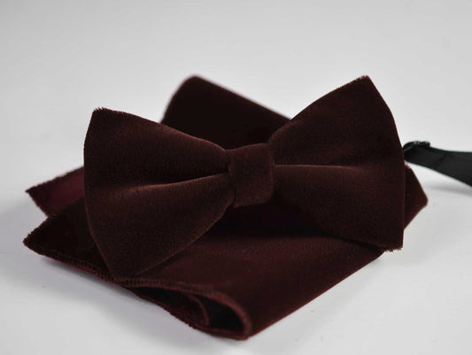 Dark Brown Double Velvet Bow tie Bowtie + Pocket Square Hanky Handkerchief for Men / Youth Teenage / Boy Kids / Infant Toddler Baby