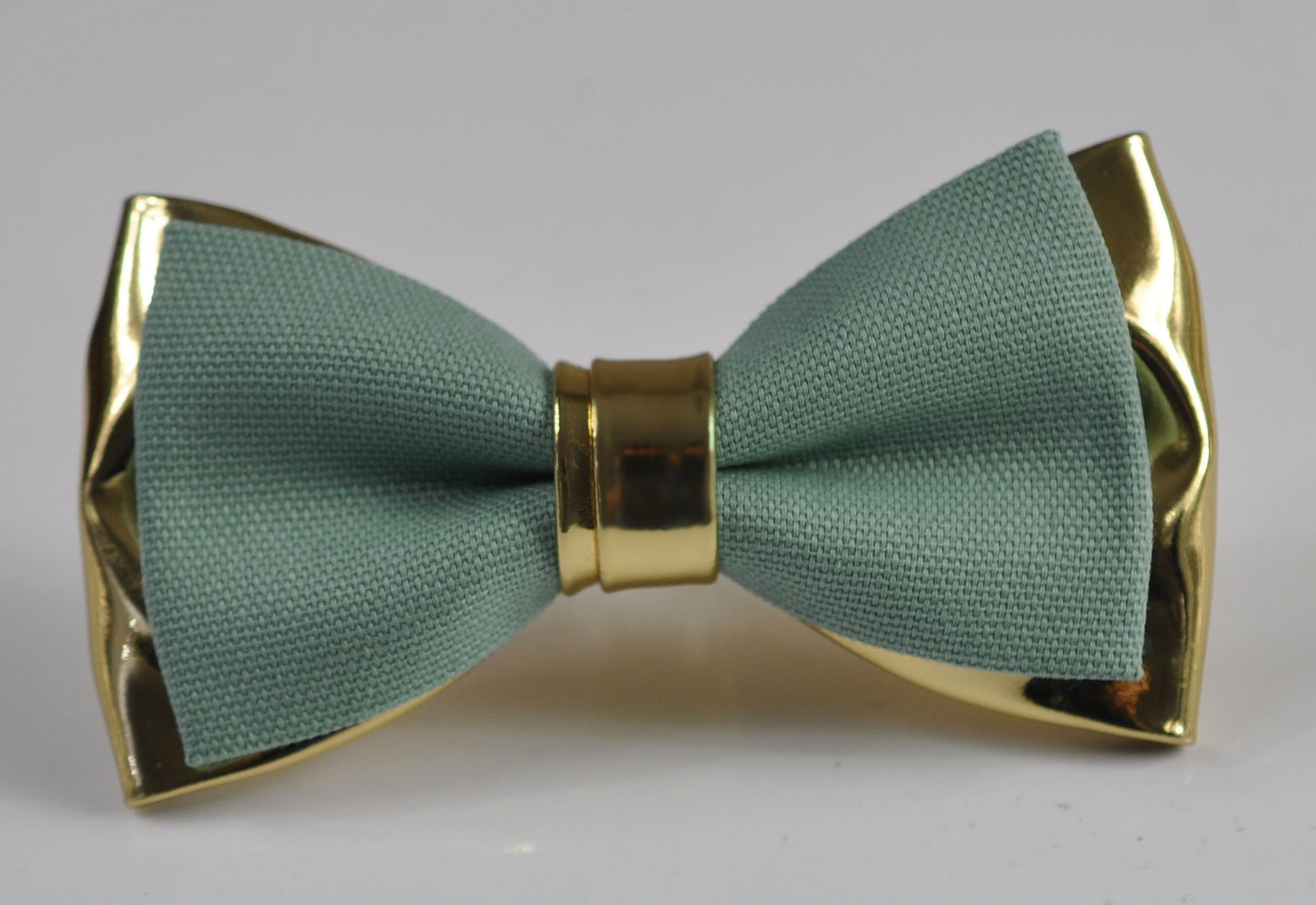 Sage Green Cotton + Gold Faux Leather 2Layers Bow Tie Bowtie for Men Adult / Youth Teenage / Boy Kids / Baby Infant Toddler Wedding Prom