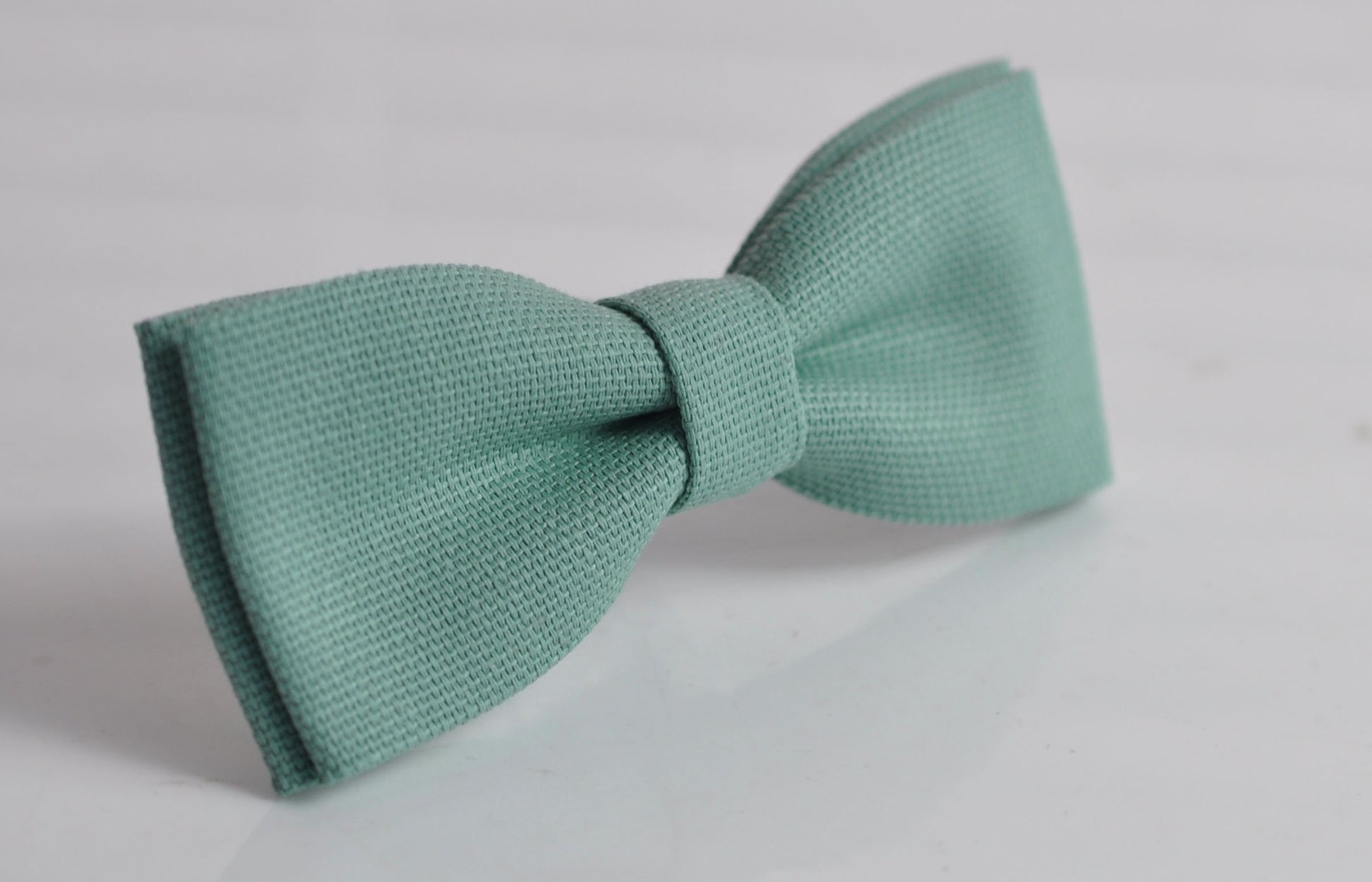 Sage Green Cotton Skinny Narrow Bow Tie + Tan Brown Skinny Faux Leather Suspenders Braces for Youth Teenage / Boy Kids / Baby Infant Toddler
