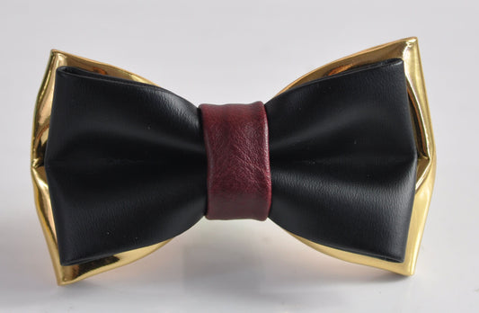 Black and Gold Golden Burgundy Red Faux Leather PVC Pre tied Bow tie Bowtie for infant baby toddler / Boy Kids / Youth Teenage / Men Adult