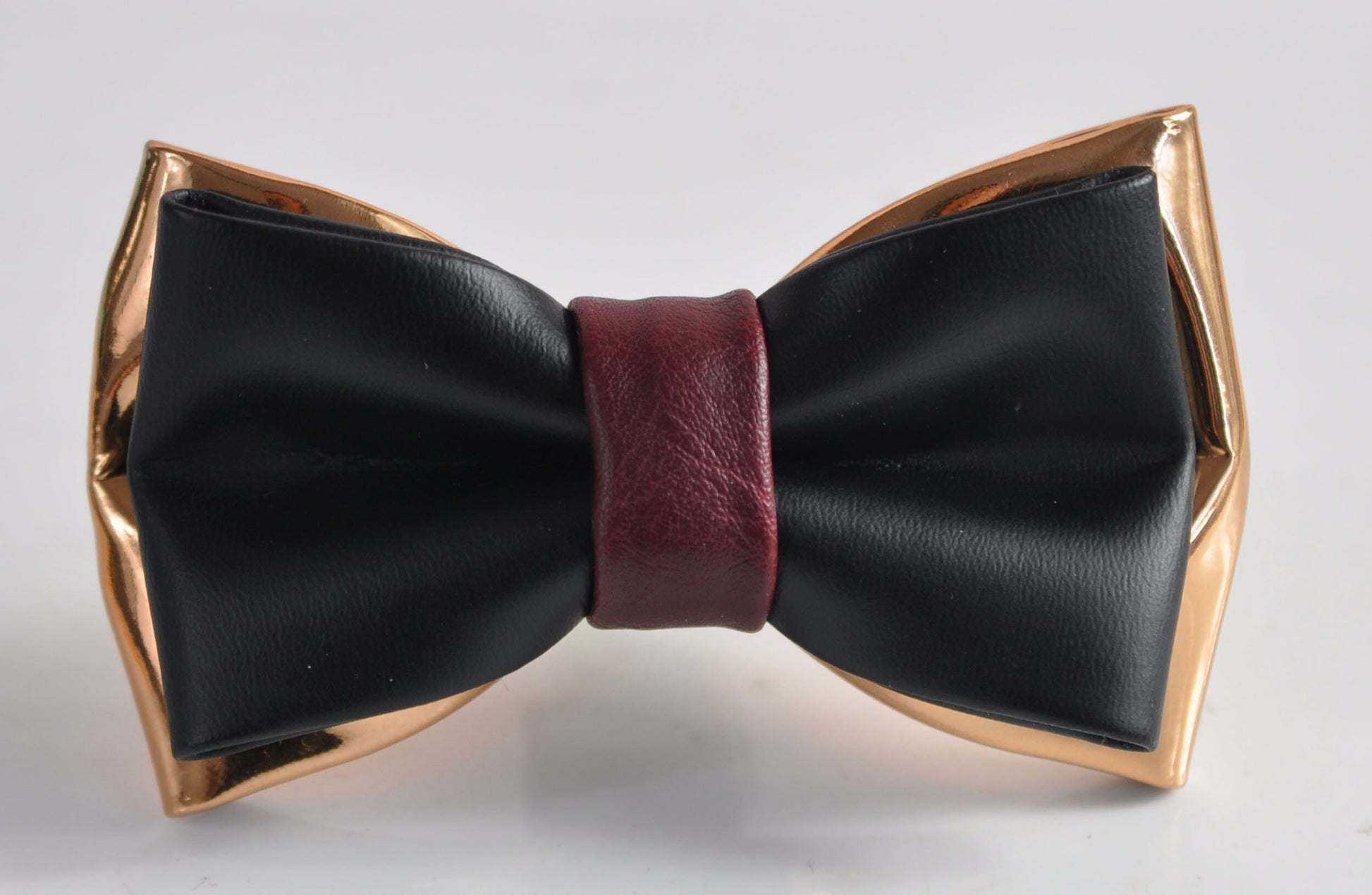 Black and Rose Gold Golden Burgundy Red Faux Leather PVC Pre tied Bow tie Bowtie for infant baby toddler / Boy Kids / Youth Teenage / Men