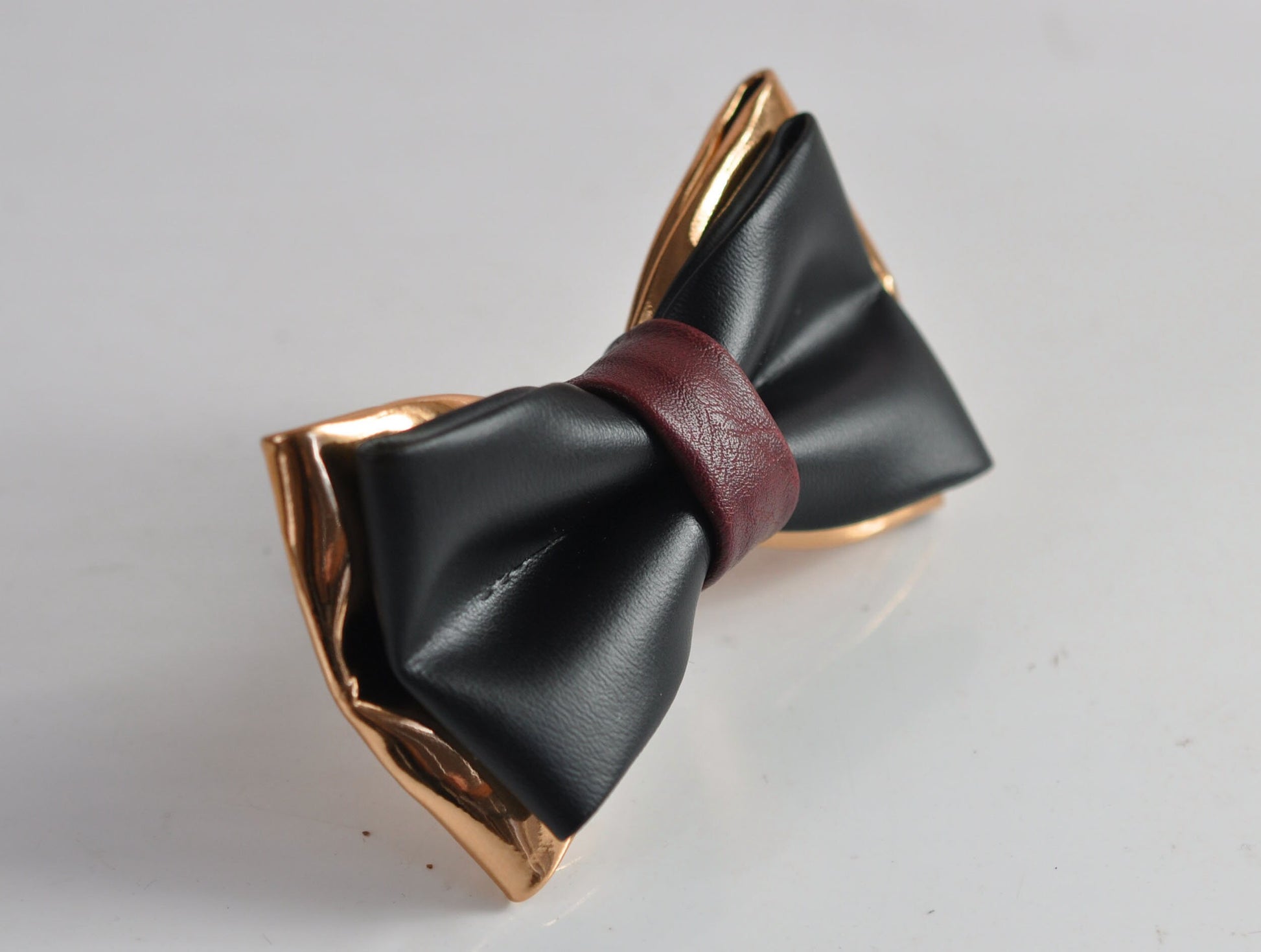 Black and Rose Gold Golden Burgundy Red Faux Leather PVC Pre tied Bow tie Bowtie for infant baby toddler / Boy Kids / Youth Teenage / Men