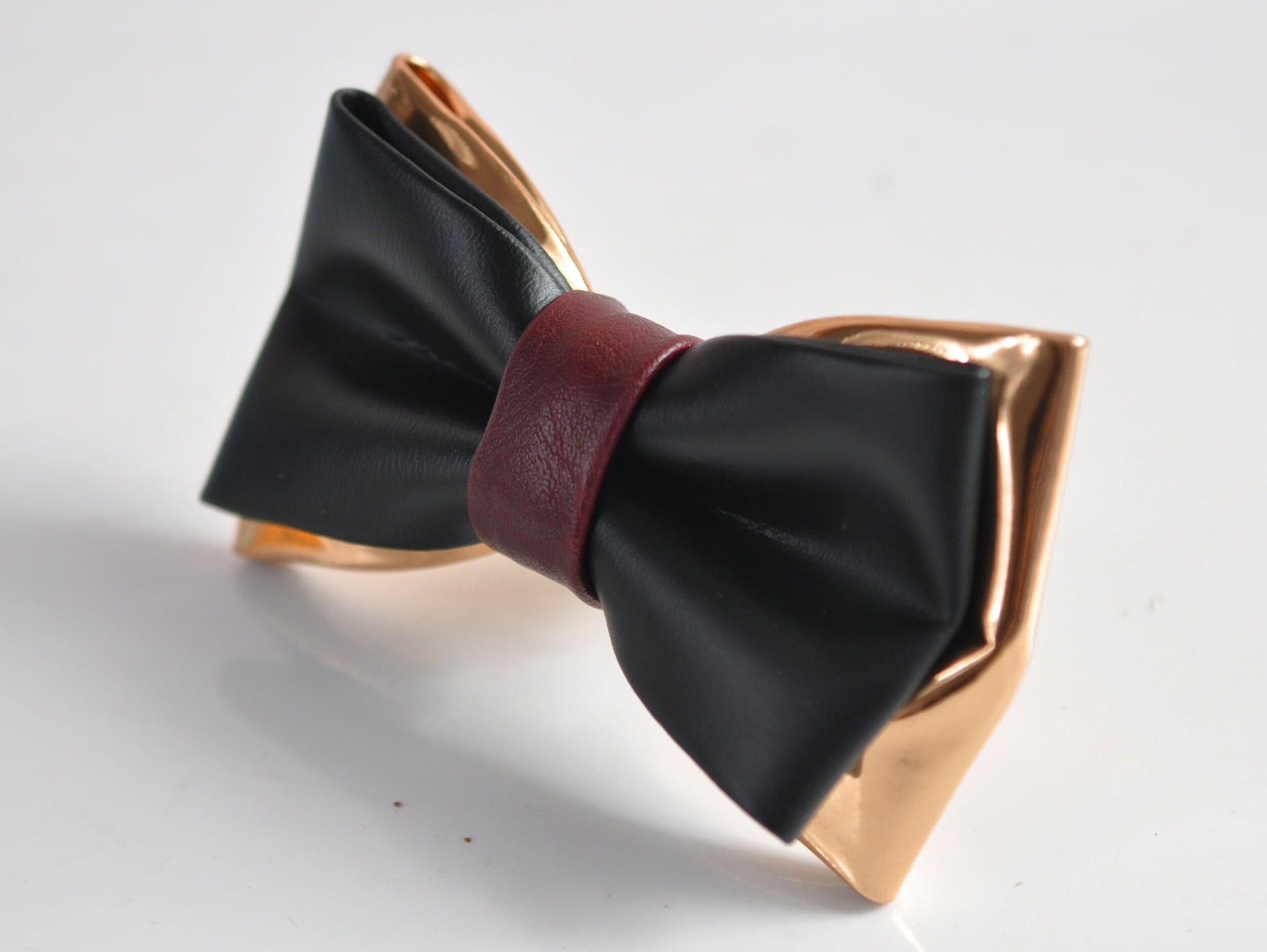 Black and Rose Gold Golden Burgundy Red Faux Leather PVC Pre tied Bow tie Bowtie for infant baby toddler / Boy Kids / Youth Teenage / Men