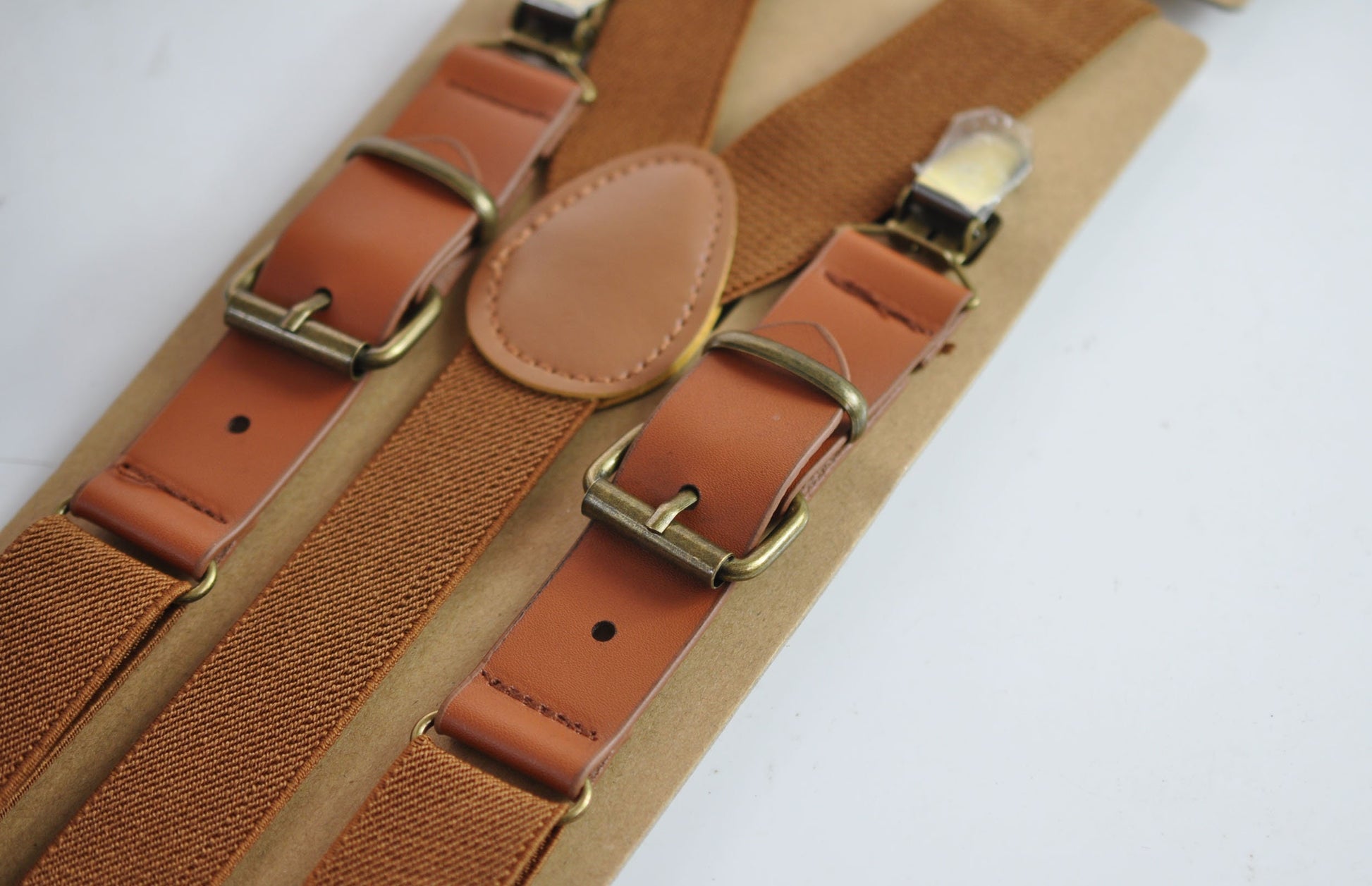 25mm Elastic Toffee Brown Tan Faux Leather Adjustabale Suspenders Braces for Men Adult / Youth Teenage / Boy Kids / Infant Toddler Baby