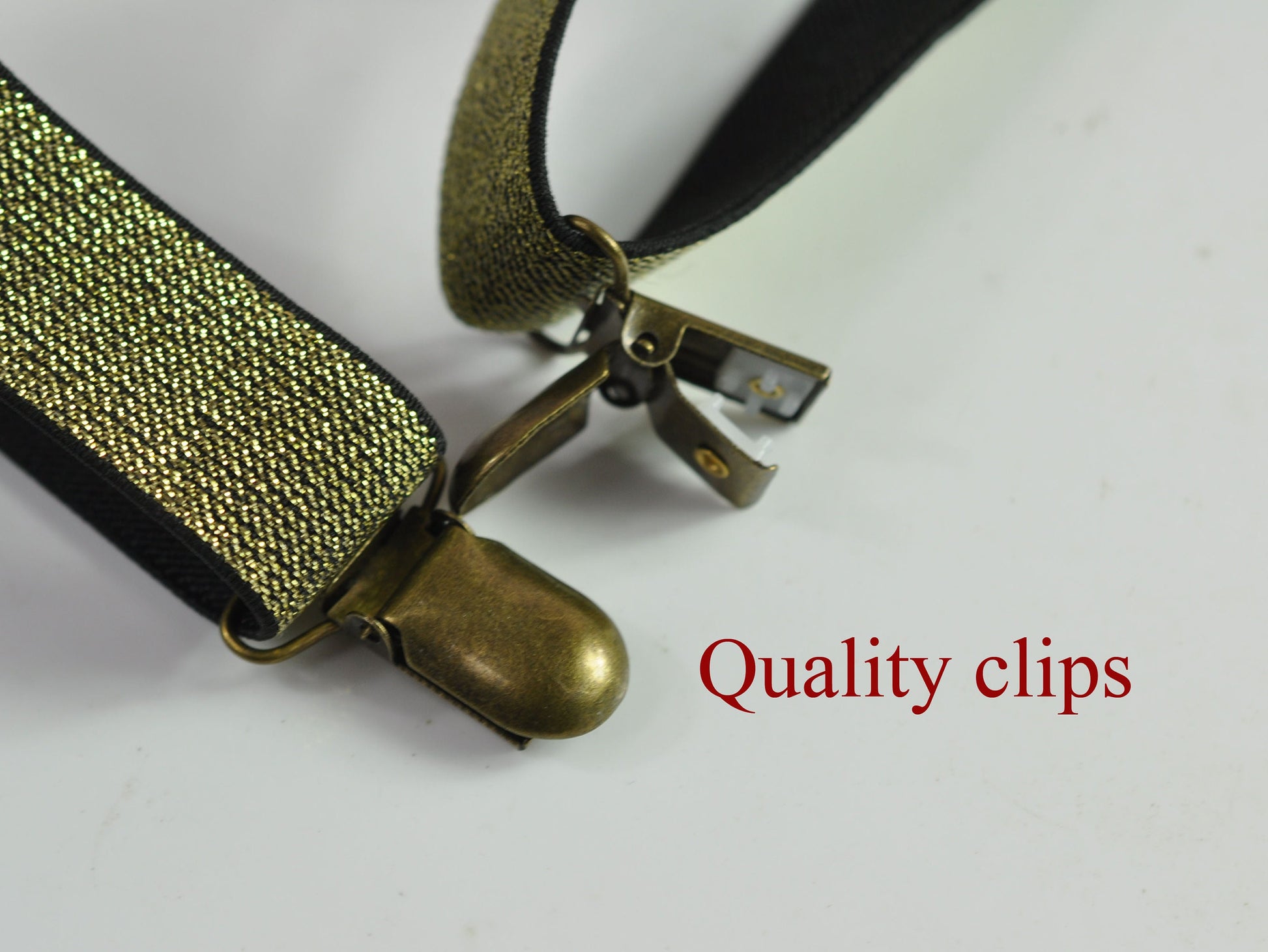 25mm Y-back Gold Golden Black Shining Elastic Suspenders Braces Bronze Clips for Men Adult / Youth Teenage / Boy Kids / Baby Infant Toddler