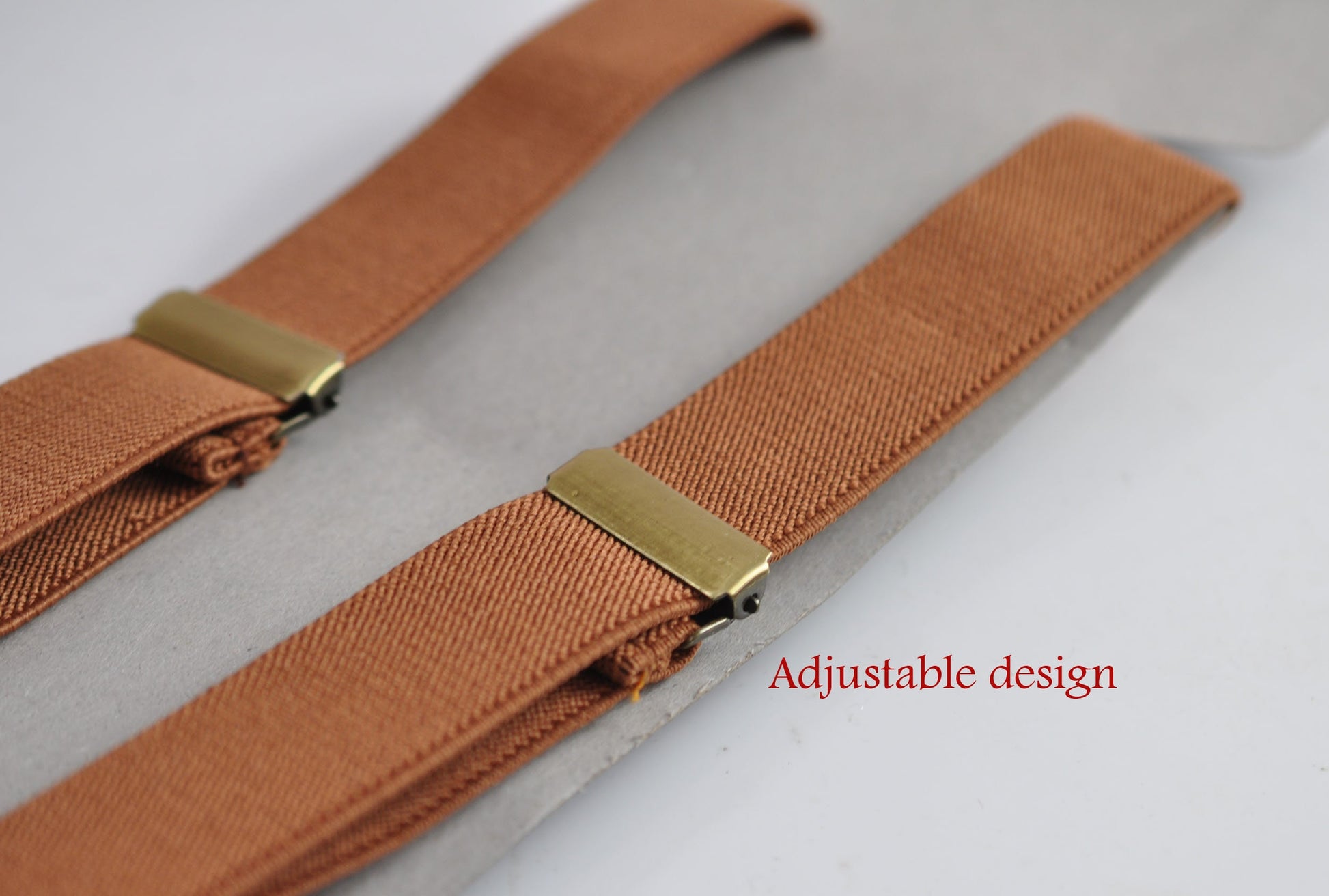 Tan Brown 25MM Elastic Y-Back Suspenders Braces Bronze Metal Clips for Men Adult / Youth Teenage / Kids Boy /Toddler Baby Infant