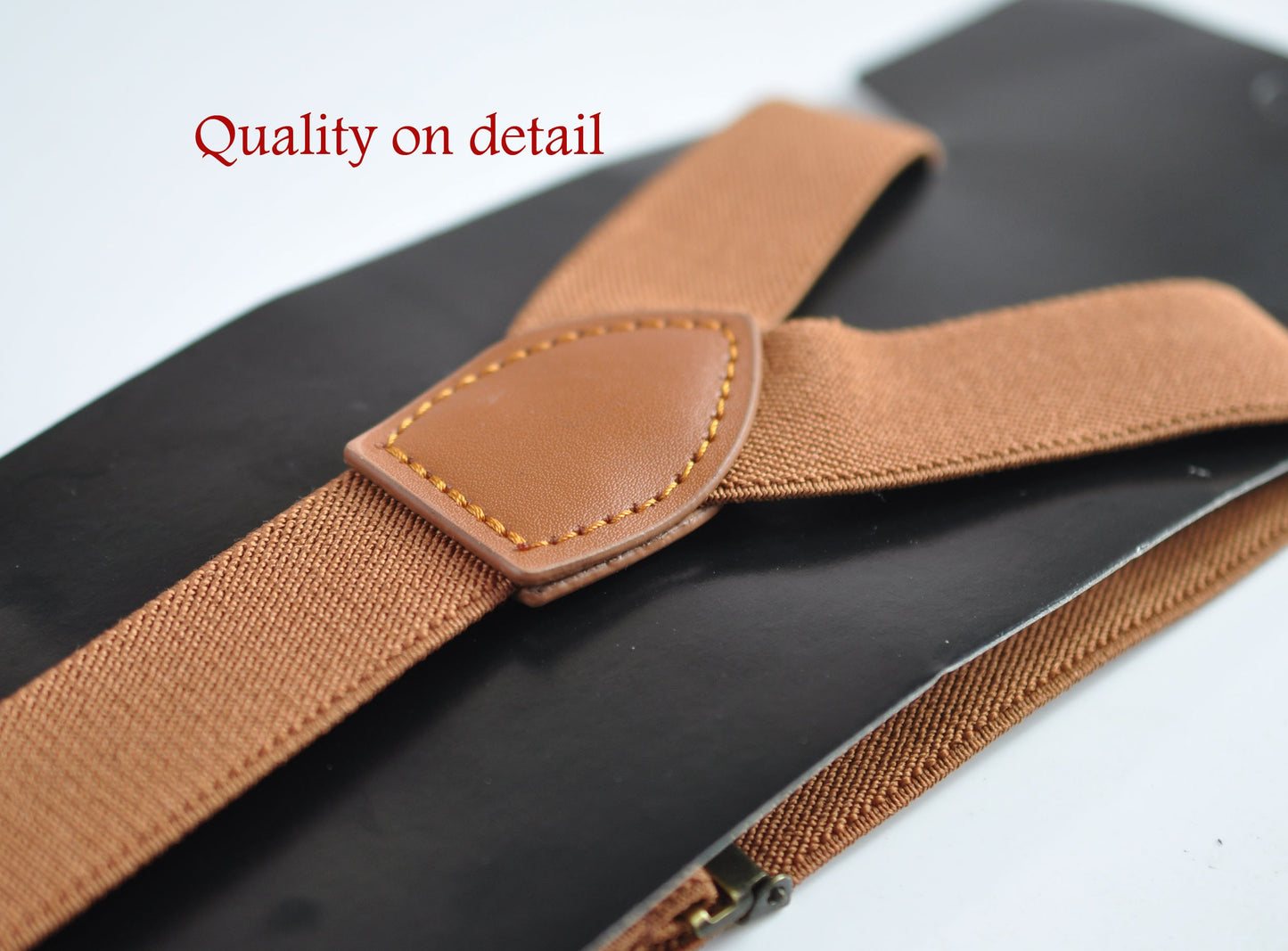 Tan Brown 25MM Elastic Y-Back Suspenders Braces Bronze Metal Clips for Men Adult / Youth Teenage / Kids Boy /Toddler Baby Infant