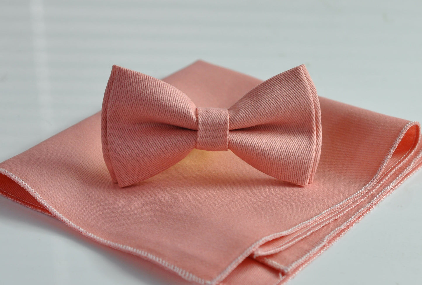 Dusky Dusty Rose Pink Blush Pink Handmade Bow Tie Bowtie matched pocket Square Hanky Handkerchief For Men / Youth / Boy Kids / Baby toddler