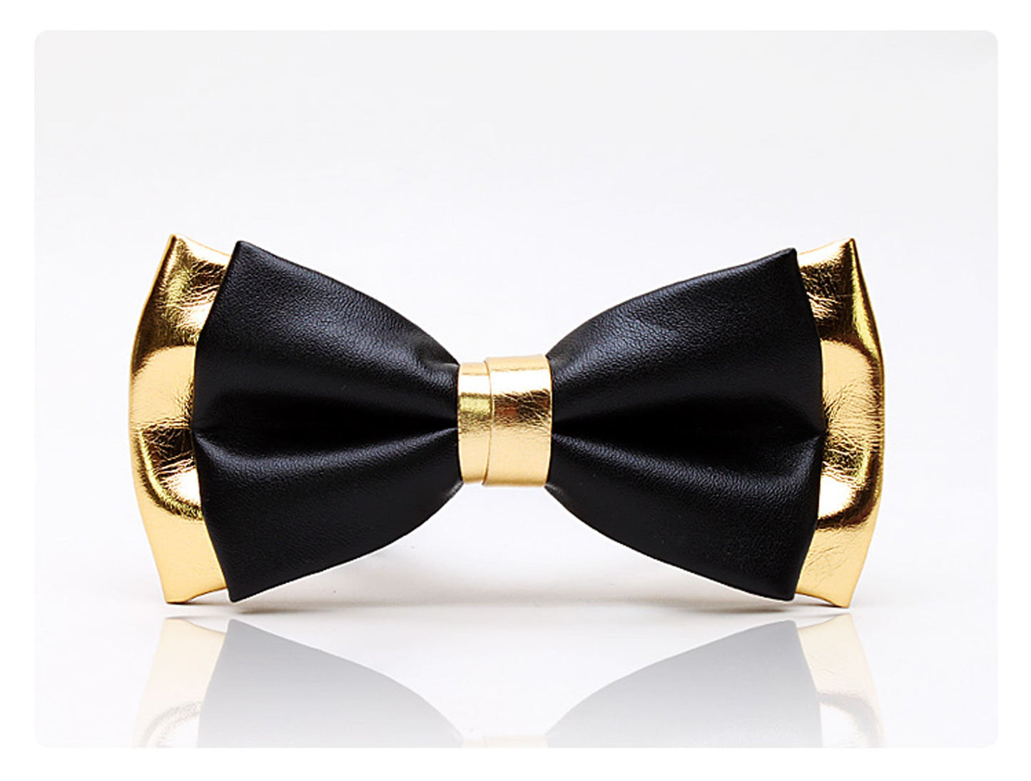 Black Gold Faux Leather Bow tie + Matched Gold Soft Leather Look Pocket Square Formal Hanky Handkerchief Men Women Unisex