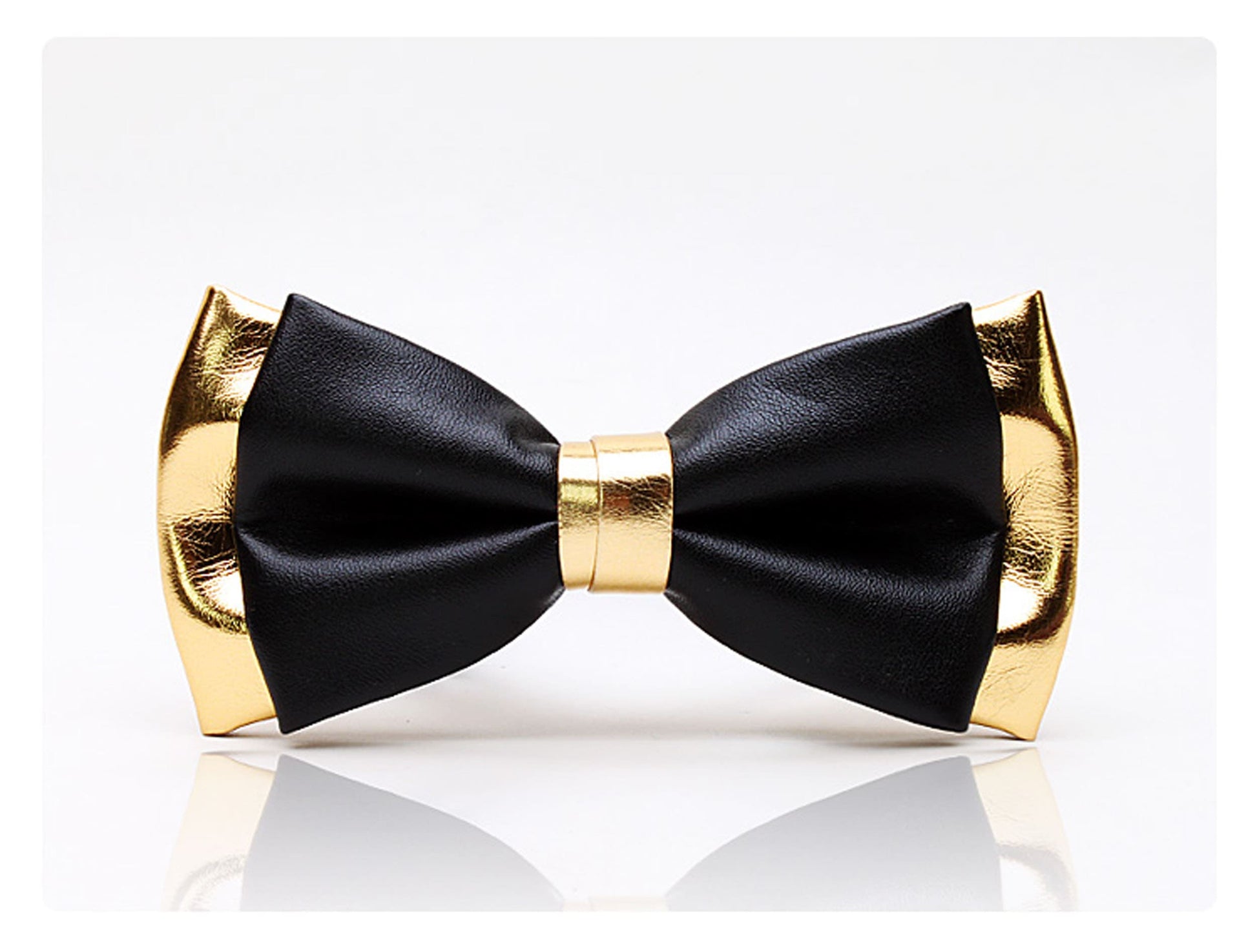 Black Gold Faux Leather Bow tie + Matched Gold Soft Leather Look Pocket Square Formal Hanky Handkerchief Men Women Unisex