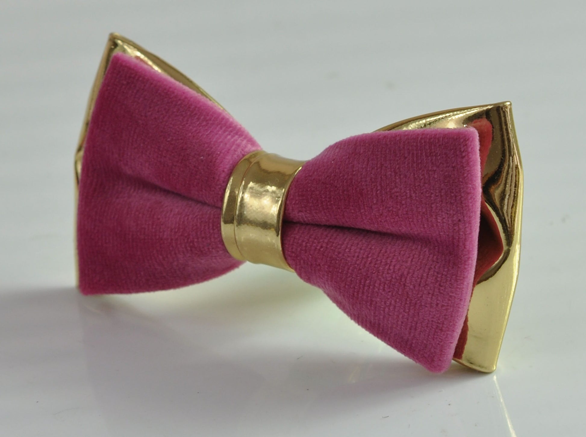 Candy Hot Pink Rose Pink Velvet + Gold Golden Faux Leather Pre tied Bow tie Bowtie for Men Adult / Youth Teenage / Boy Kids / Baby Infant