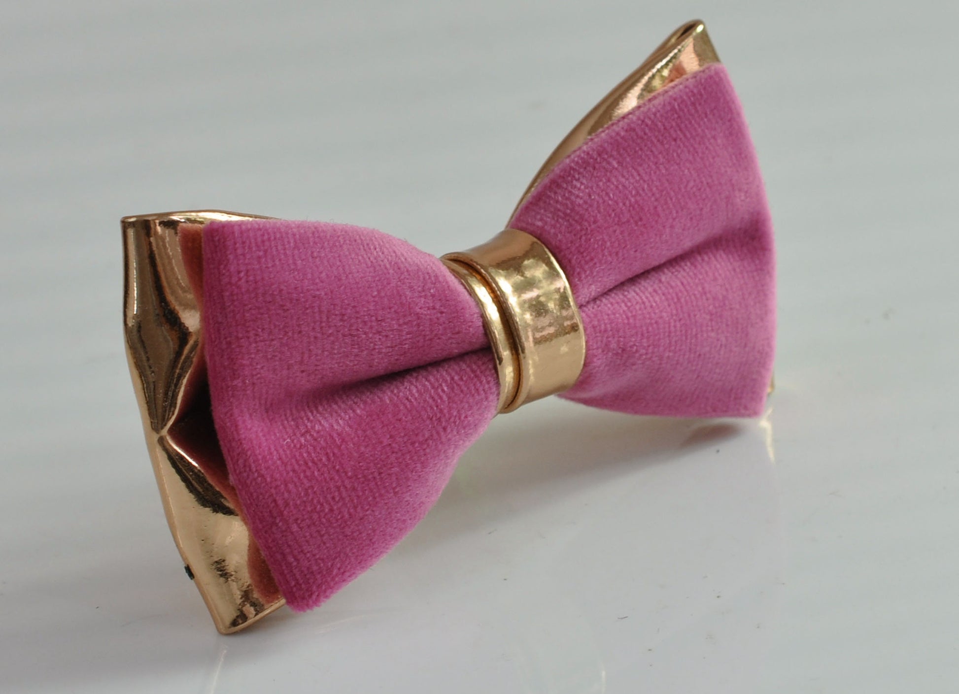 Candy Hot Pink Rose Pink Velvet + Rose Gold Golden Faux Leather Pre tied Bow tie Bowtie for Men Adult/ Youth Teenage/ Boy Kids / Baby Infant