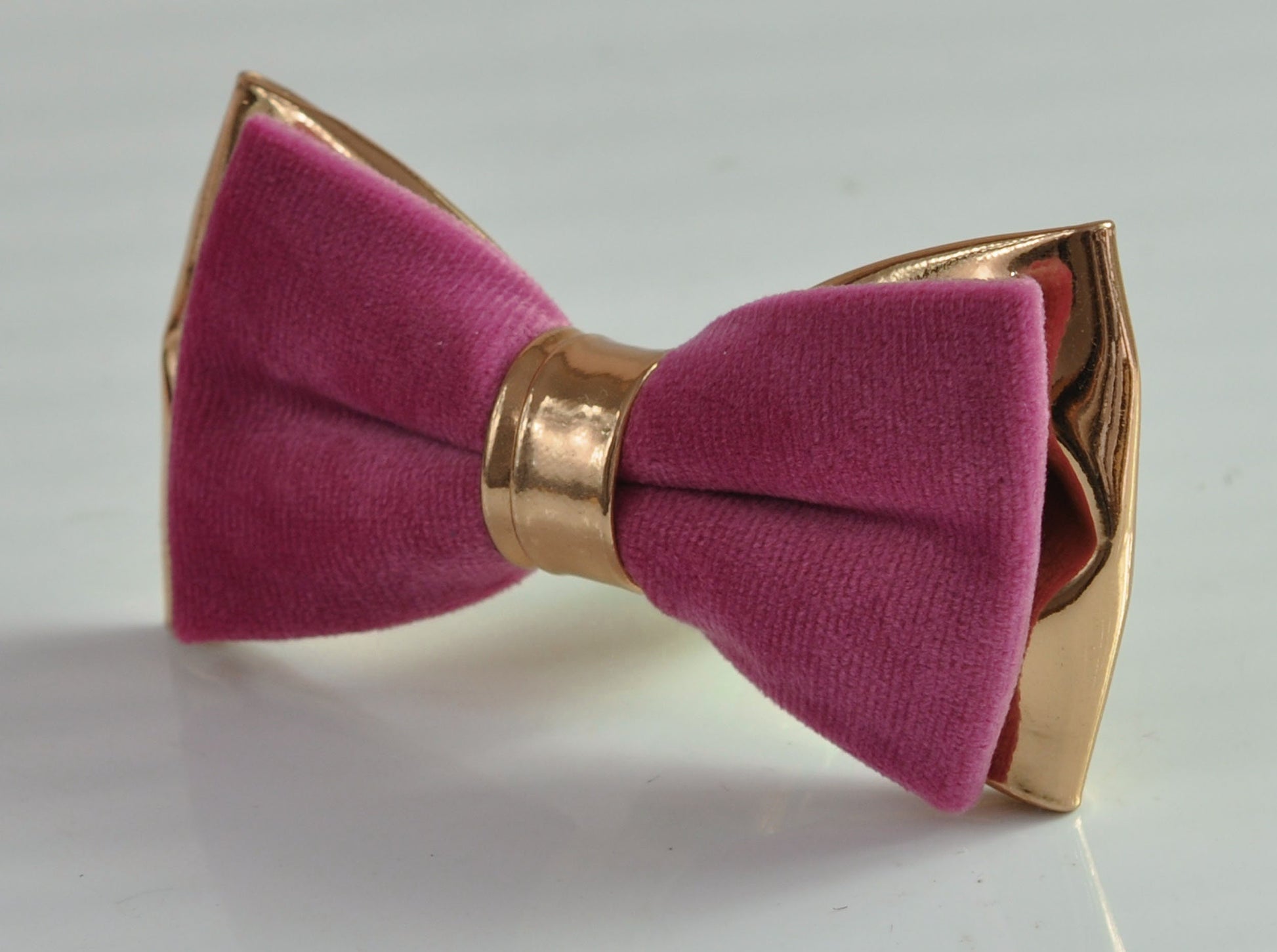 Candy Hot Pink Rose Pink Velvet + Rose Gold Golden Faux Leather Pre tied Bow tie Bowtie for Men Adult/ Youth Teenage/ Boy Kids / Baby Infant