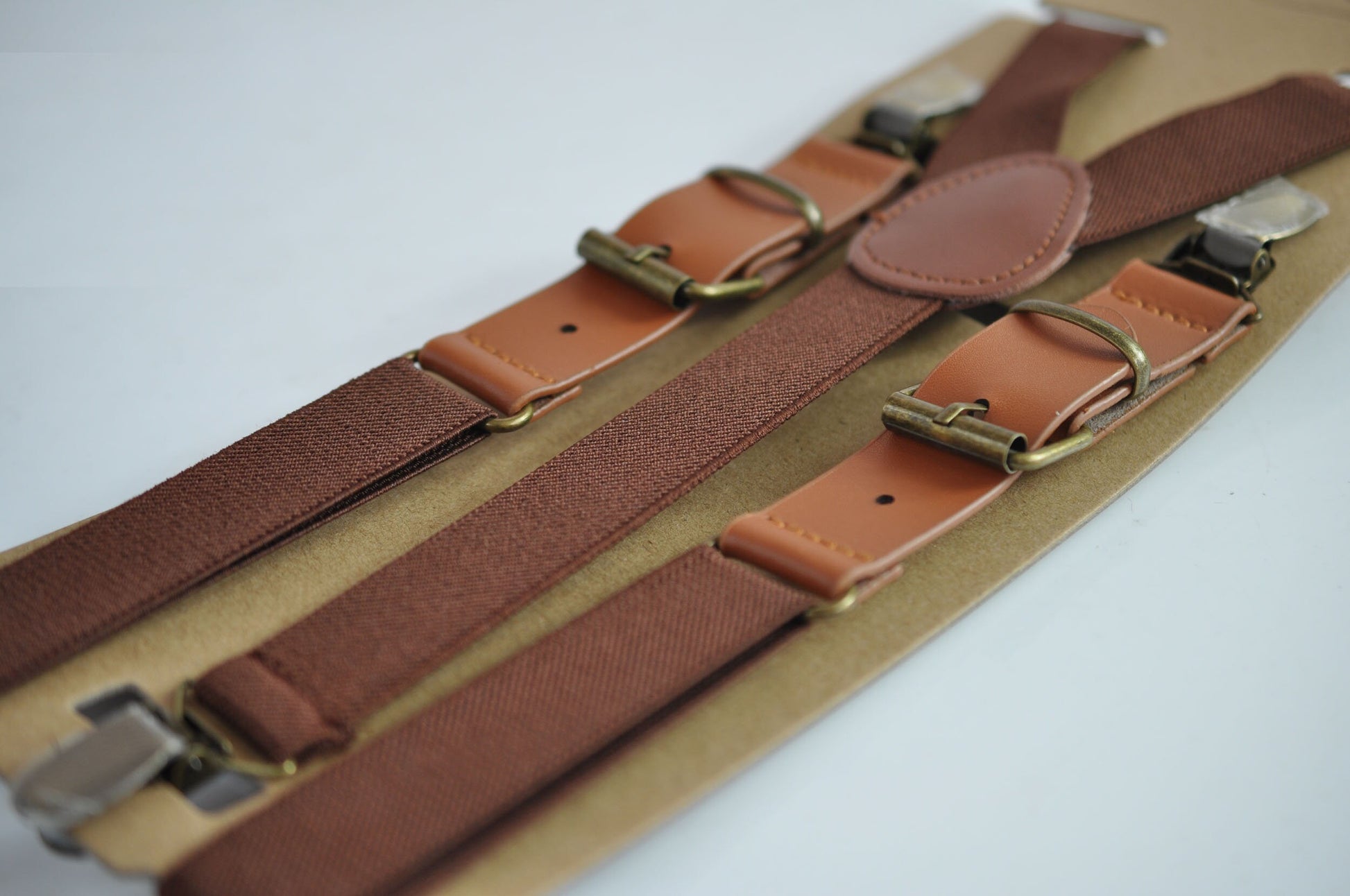 25mm Elastic Brown Faux Leather Adjustabale Suspenders Braces for Men Adult / Youth Teenage / Boy Kids / Infant Toddler Baby