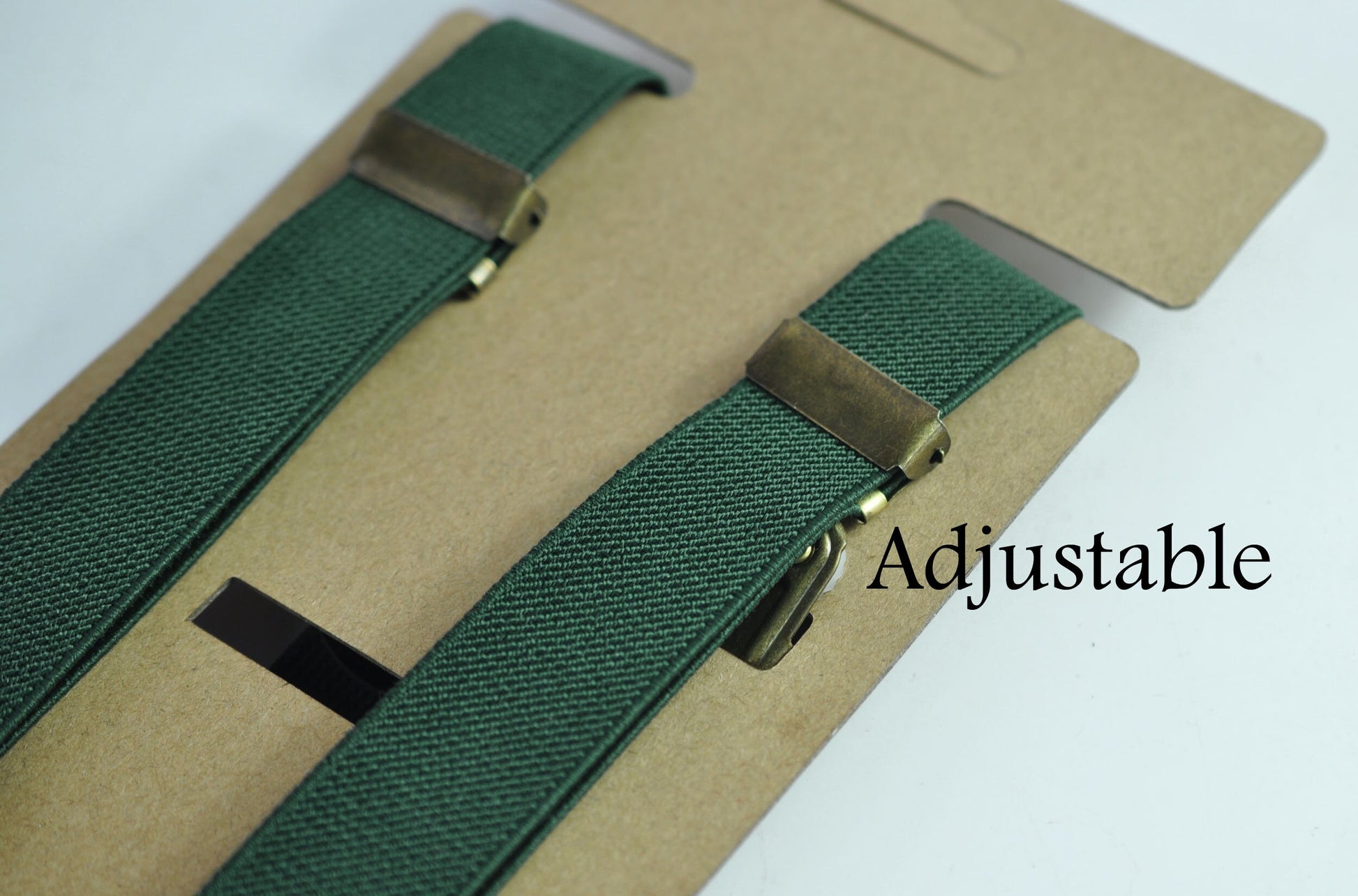 25mm Dark Emerald Green Bottle Green Elastic Tan Faux Leather Adjustabale Suspenders Braces for Men / Youth / Boy Kids / Infant Toddler Baby