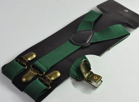 Dark Emerald Hunter Green 25MM Elastic Y-Back Suspenders Braces Bronze Metal Clips for Men Adult / Youth / Kids Boy /Toddler Baby Infant