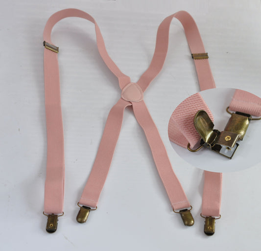 Dusky Dusty Rose Blush Pink 25mm X-back Elastic Suspenders braces Bronze Metal Clips for Men / Youth / Boy Kids / Baby Infant toddler