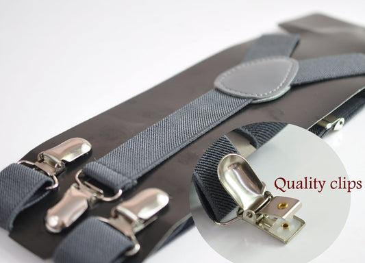 Dark Grey Gray 25MM Elastic Y-Back Suspenders Braces Quality Clips for Men Adult / Youth Teenage / Kids Boy /Toddler Baby Infant