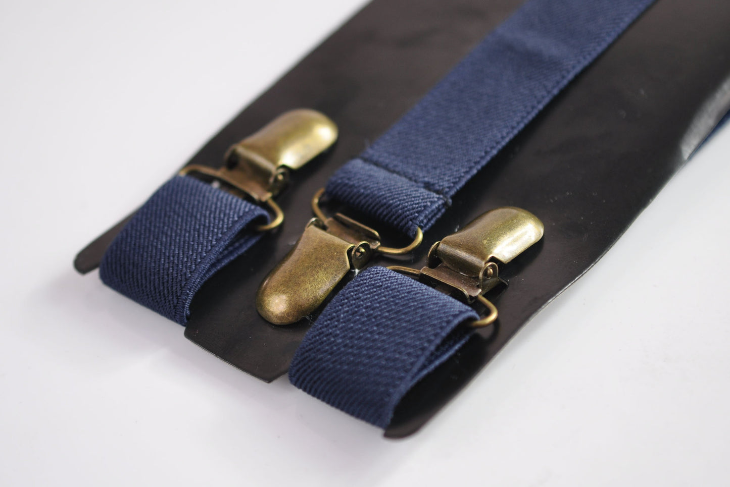 Navy Blue Dark Blue 25MM Elastic Y-Back Suspenders Braces Bronze Metal Clips for Men Adult / Youth Teenage / Kids Boy /Toddler Baby Infant