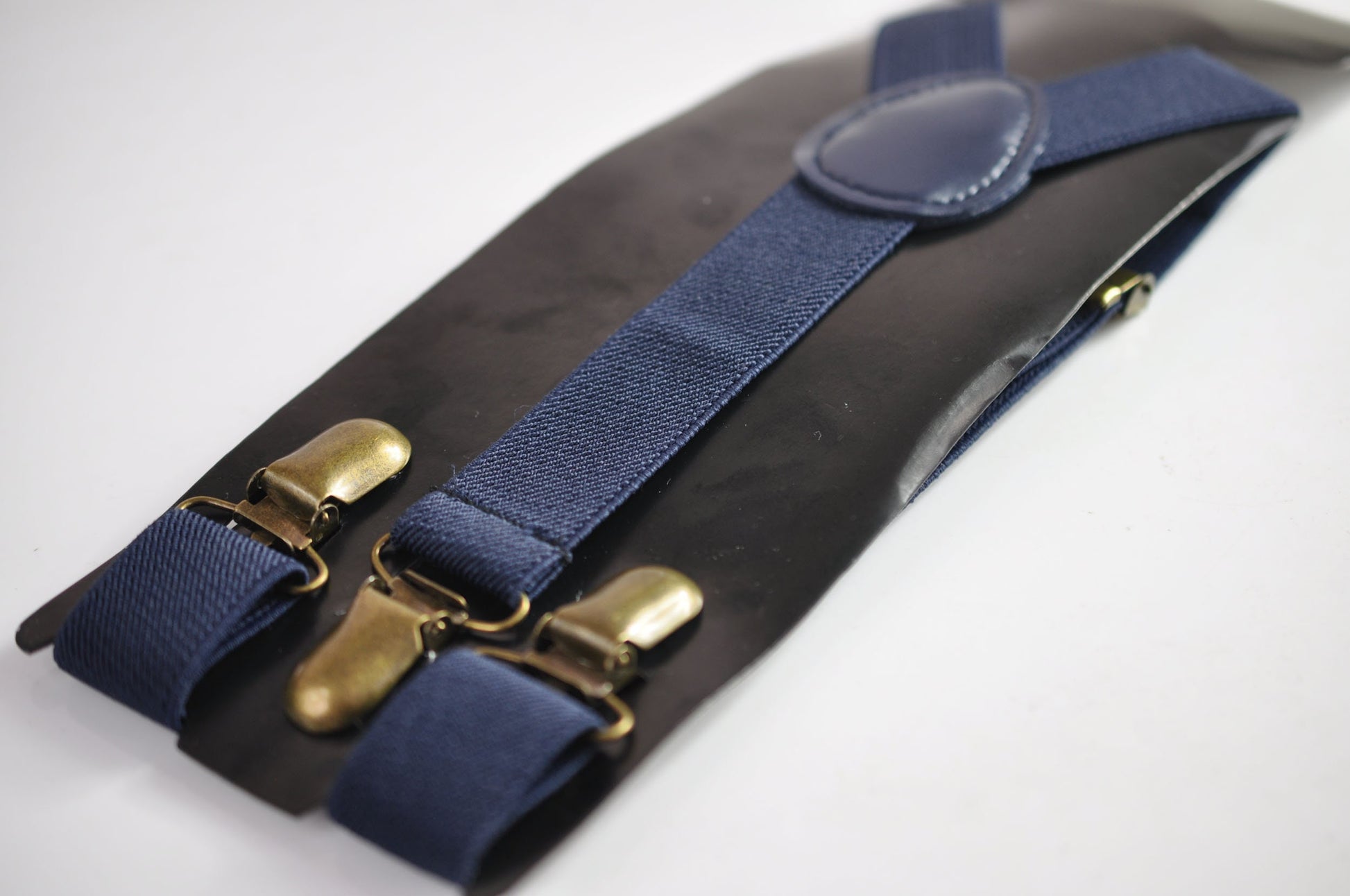 Navy Blue Dark Blue 25MM Elastic Y-Back Suspenders Braces Bronze Metal Clips for Men Adult / Youth Teenage / Kids Boy /Toddler Baby Infant