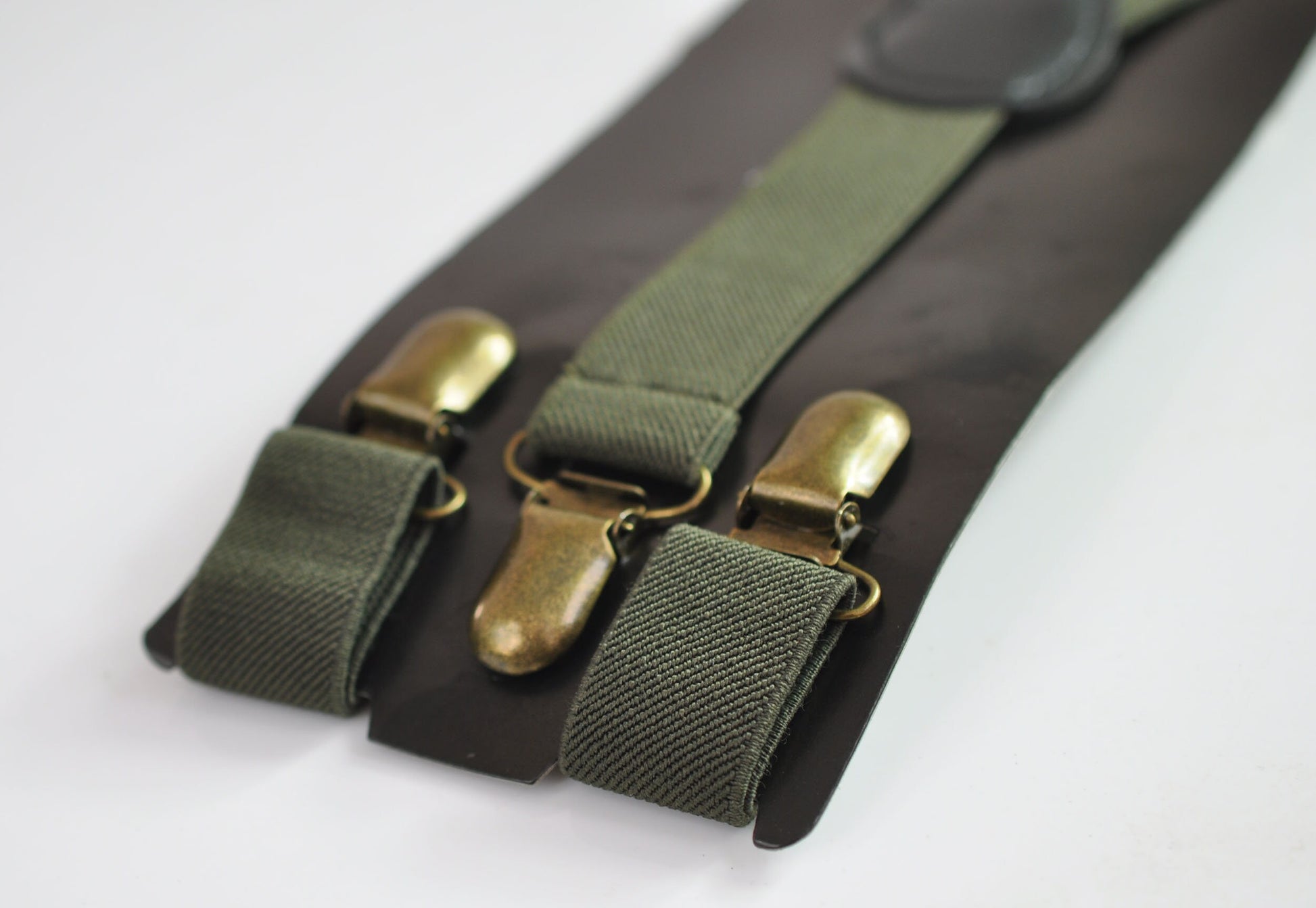 Olive Green Army Green 25MM Elastic Y-Back Suspenders Braces Bronze Metal Clips for Men Adult / Youth Teenage/ Kids Boy /Toddler Baby Infant