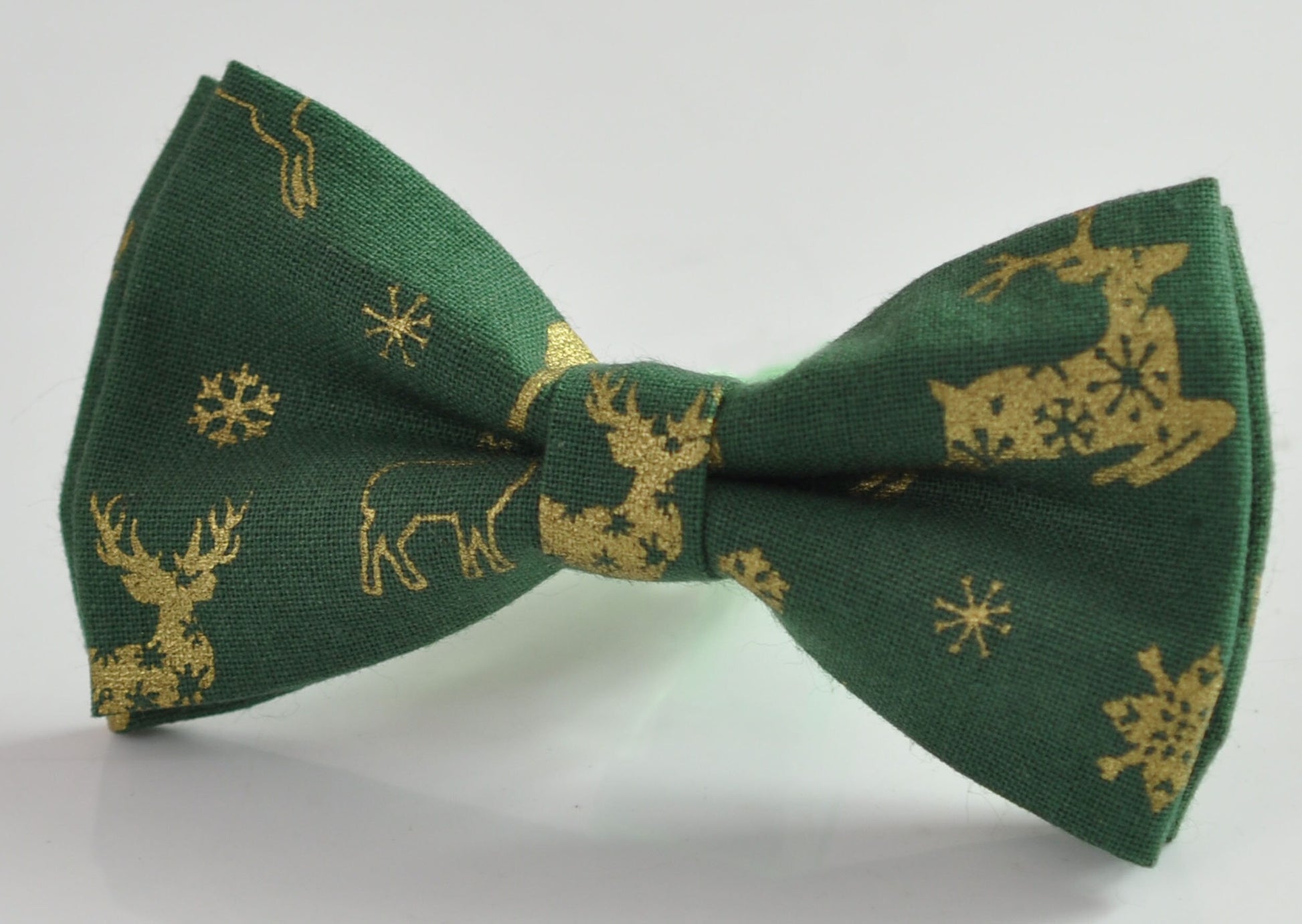 Xmas Christmas Elk Deer Elks Emerald Green Gold 100% Cotton Pretied Bow Tie for Men Adult / Youth Teenage / Boy Kids / Baby Infant Toddler