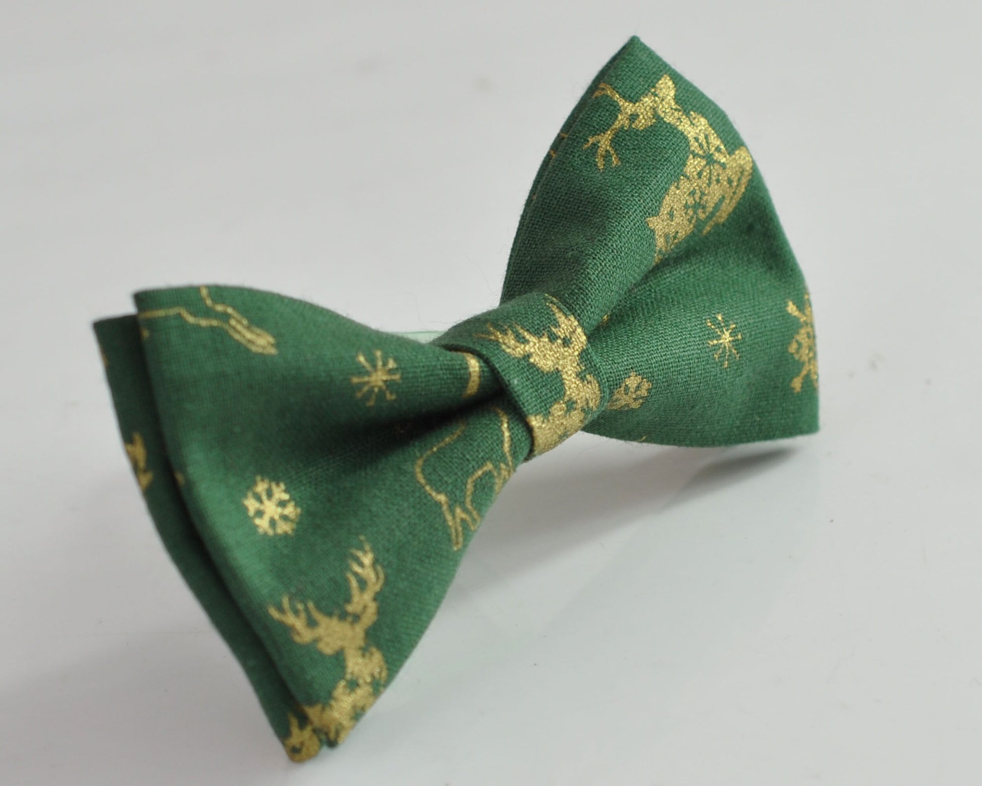 Xmas Christmas Elk Deer Elks Emerald Green Gold 100% Cotton Pretied Bow Tie for Men Adult / Youth Teenage / Boy Kids / Baby Infant Toddler