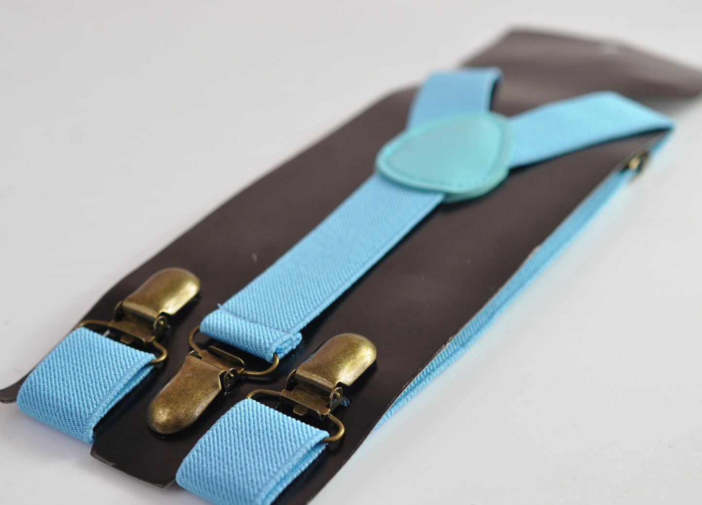 Light Blue Baby Blue 25MM Elastic Y-Back Suspenders Braces Bronze Metal Clips Men Adult / Youth Teenage/ Kids Boy /Toddler Baby Infant