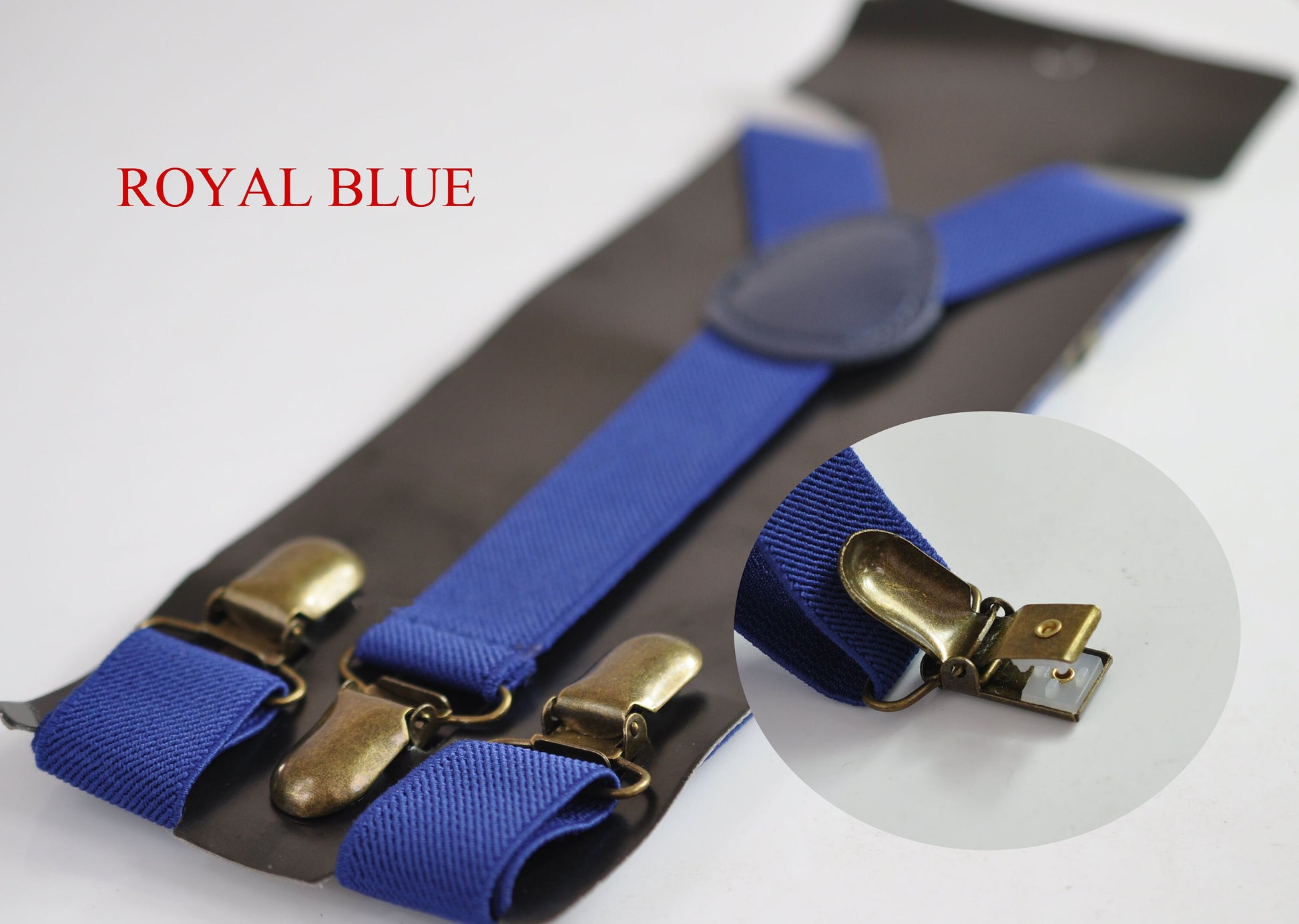 Light Blue Royal Steel Navy Blue 25MM Elastic Y-Back Suspenders Braces Bronze Clips for Men Adult / Youth / Kids Boy /Toddler Baby Infant