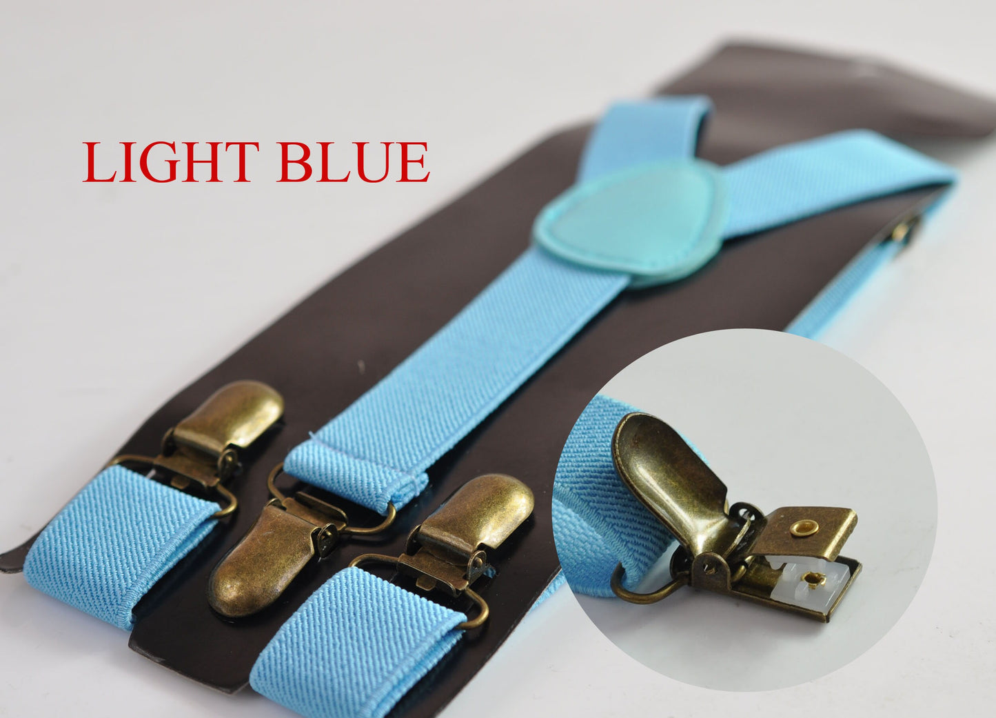 Light Blue Royal Steel Navy Blue 25MM Elastic Y-Back Suspenders Braces Bronze Clips for Men Adult / Youth / Kids Boy /Toddler Baby Infant