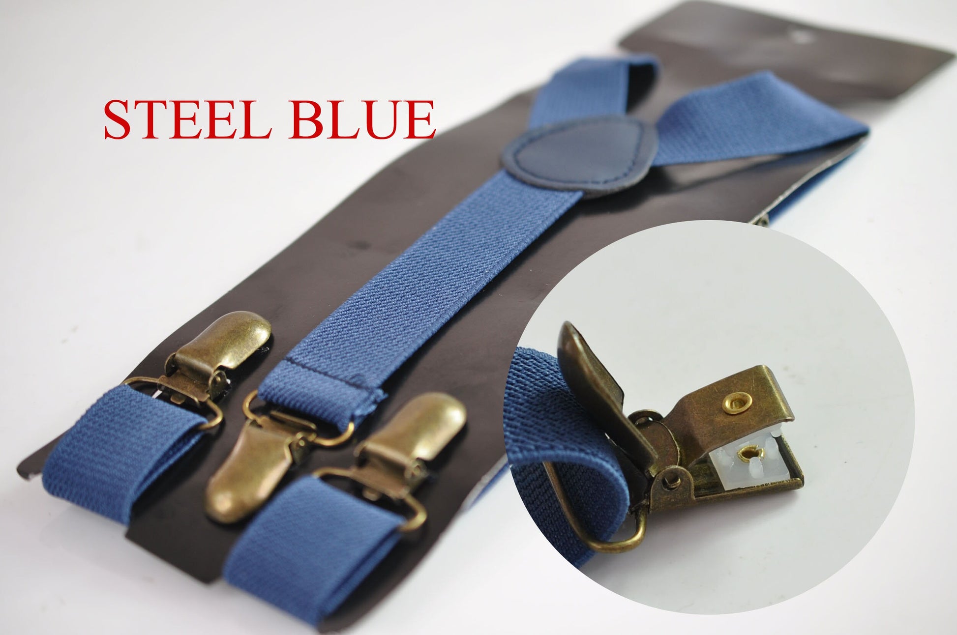 Light Blue Royal Steel Navy Blue 25MM Elastic Y-Back Suspenders Braces Bronze Clips for Men Adult / Youth / Kids Boy /Toddler Baby Infant