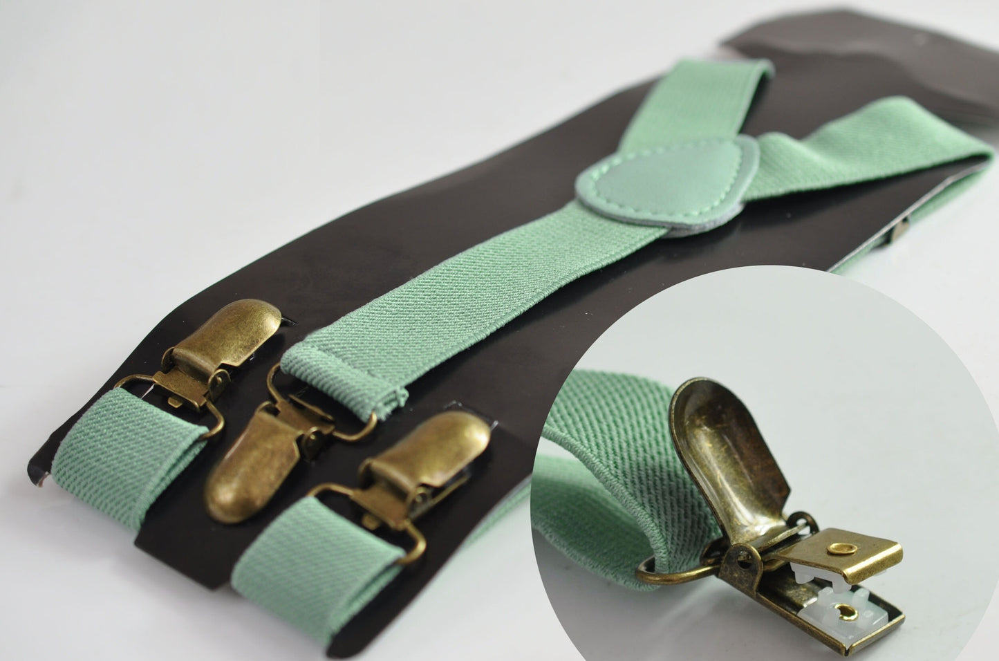 Sage Green 25MM Elastic Y-Back Suspenders Braces Bronze Metal Clips for Men Adult / Youth / Kids Boy /Toddler Baby Infant