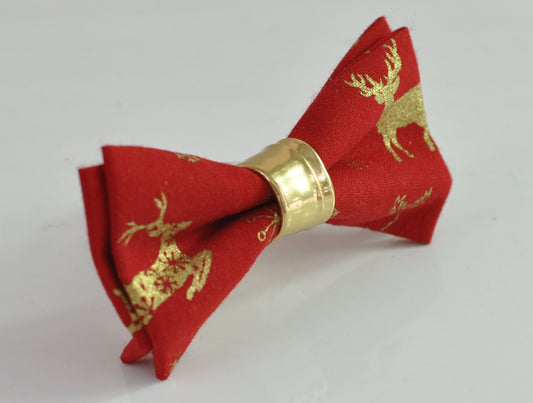 Gold Elk Deer Red Cotton Xmas Christmas Pretied Bow Tie for Men Adult / Youth Teenage / Boy Kids / Baby Infant Toddler