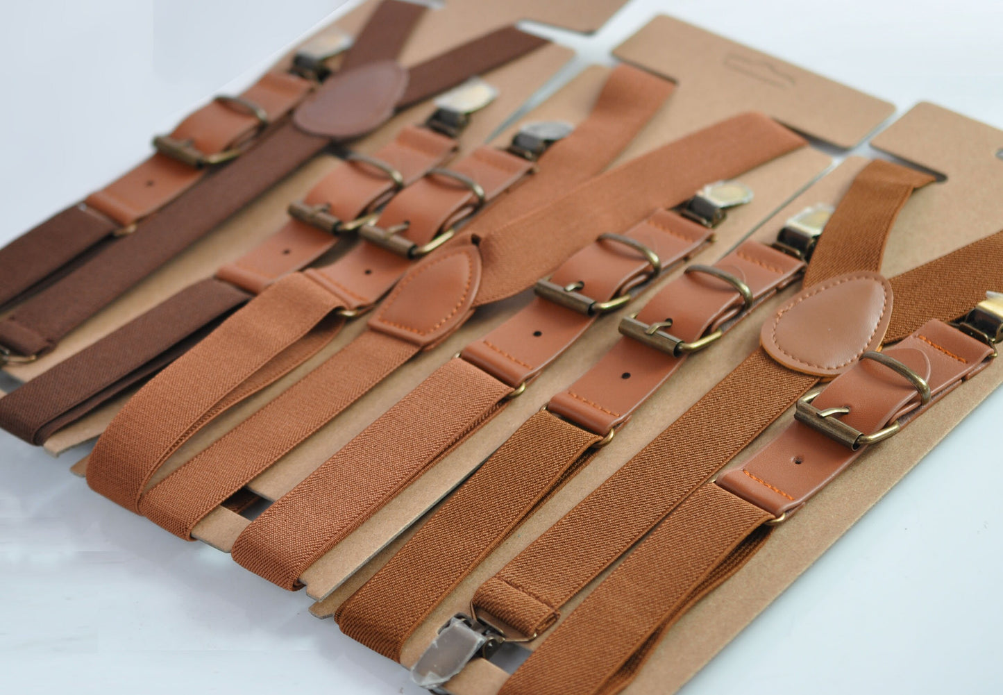 25mm Elastic Toffee Brown Tan Elastic Leather Adjustabale Suspenders Braces for Men Adult / Youth Teenage / Boy Kids / Infant Toddler Baby