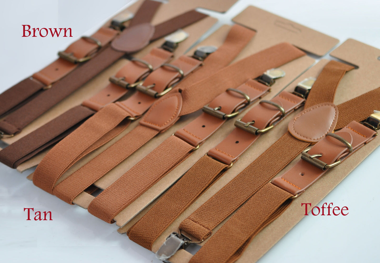 25mm Elastic Toffee Brown Tan Elastic Leather Adjustabale Suspenders Braces for Men Adult / Youth Teenage / Boy Kids / Infant Toddler Baby