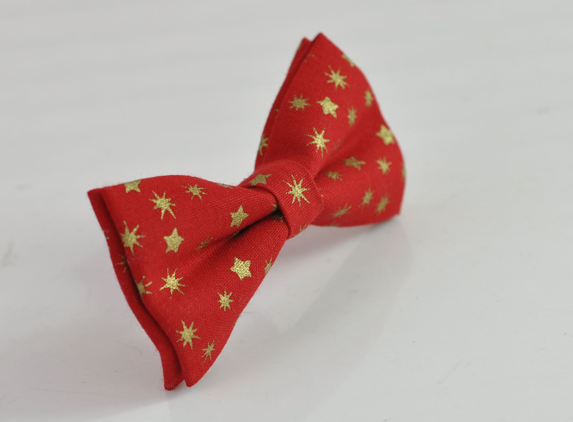 Xmas Christmas Gold Snowflake Stars Red 100% Cotton Pretied Bow Tie for Men Adult / Youth / Boy Kids / Baby Infant Toddler