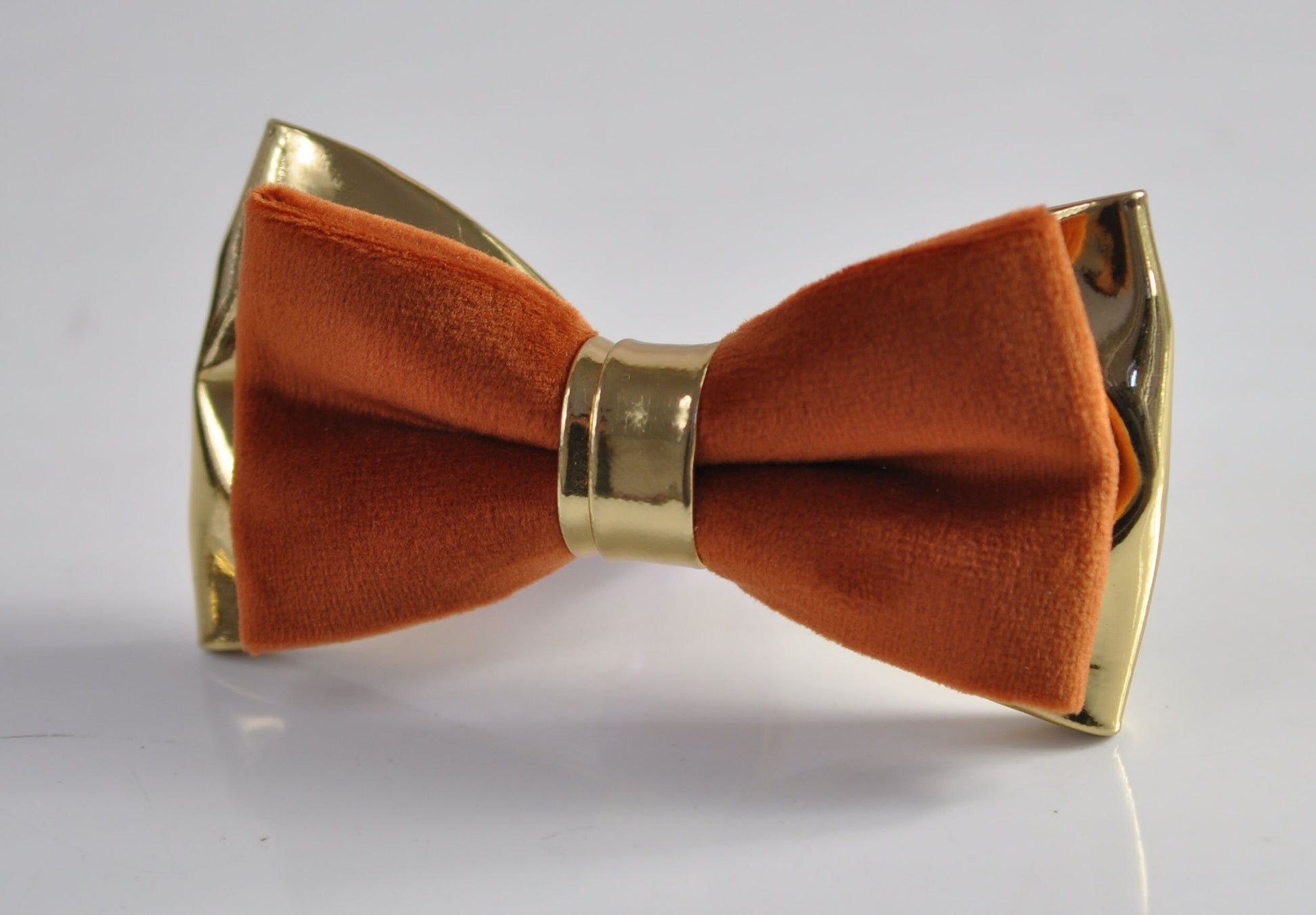 Rusty Rust Brown Velvet Gold Leather Bow tie + Tan Brown Elastic Suspenders Braces for Men / Youth / Boys Kids / Baby Infant Toddler