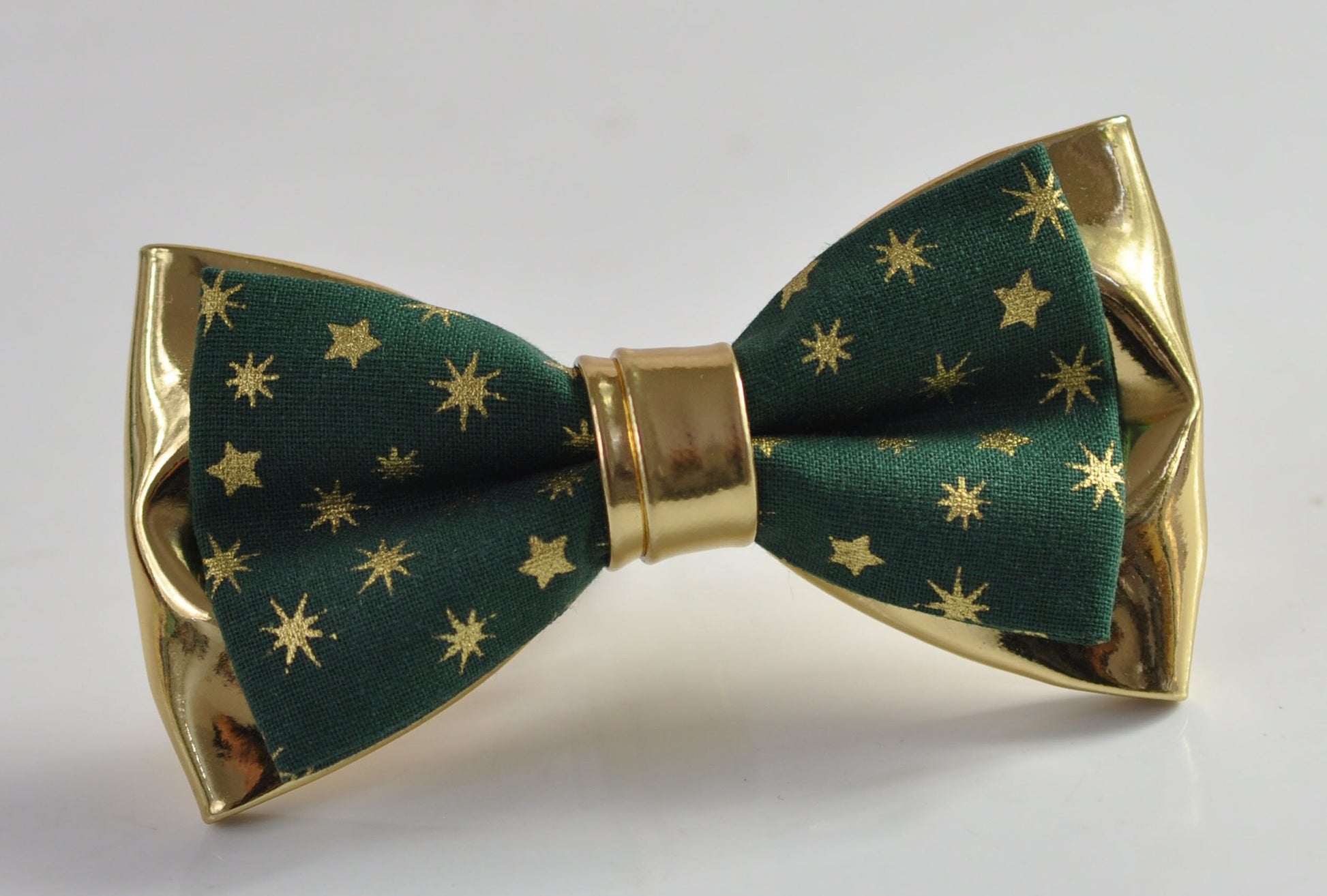 Green Cotton Gold Snowflake Stars Faux Leather 2Layers Xmas Christmas Pretied Bow Tie for Men Adult / Youth / Boy Kids / Baby Infant Toddler