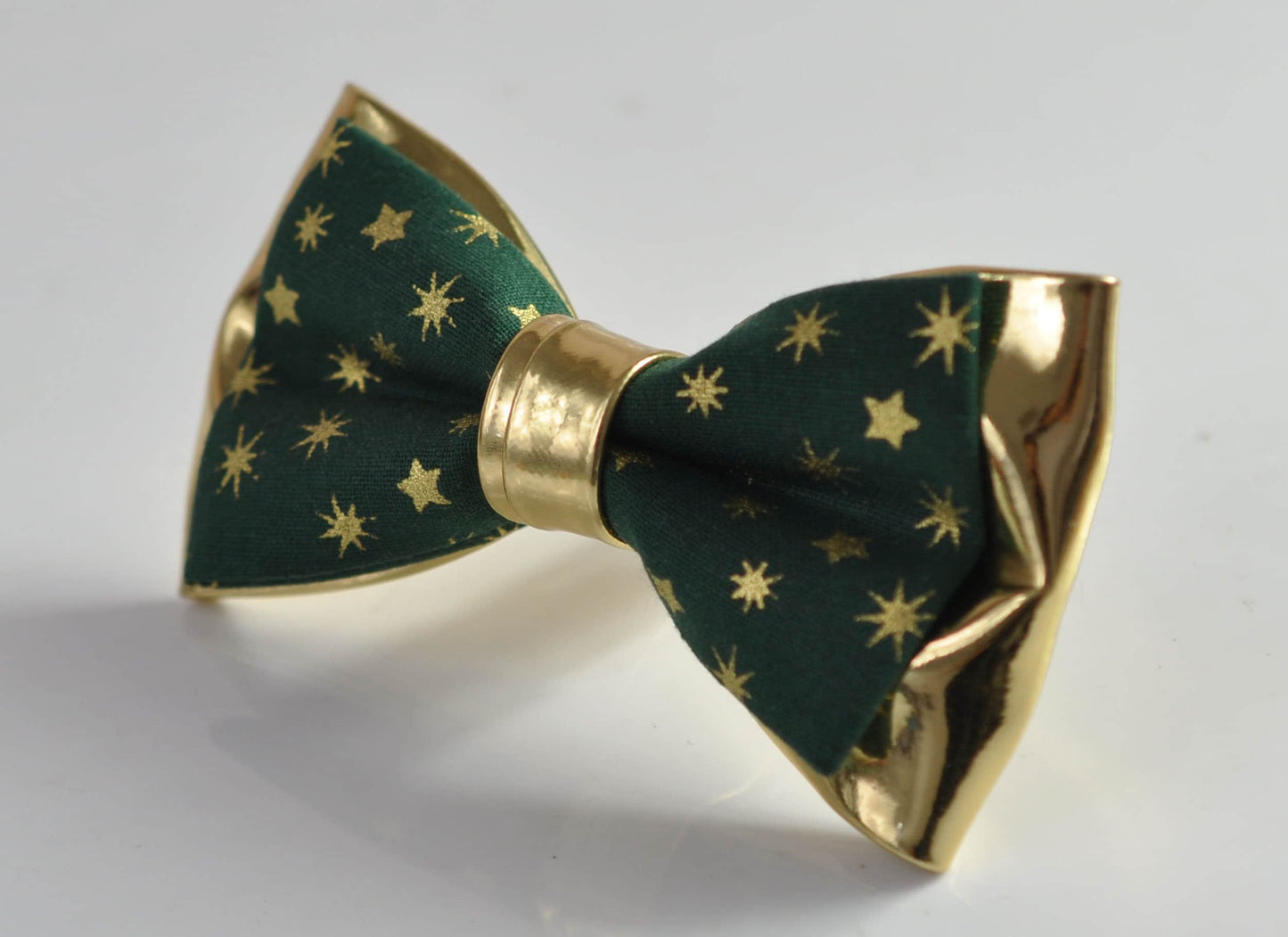 Green Cotton Gold Snowflake Stars Faux Leather 2Layers Xmas Christmas Pretied Bow Tie for Men Adult / Youth / Boy Kids / Baby Infant Toddler