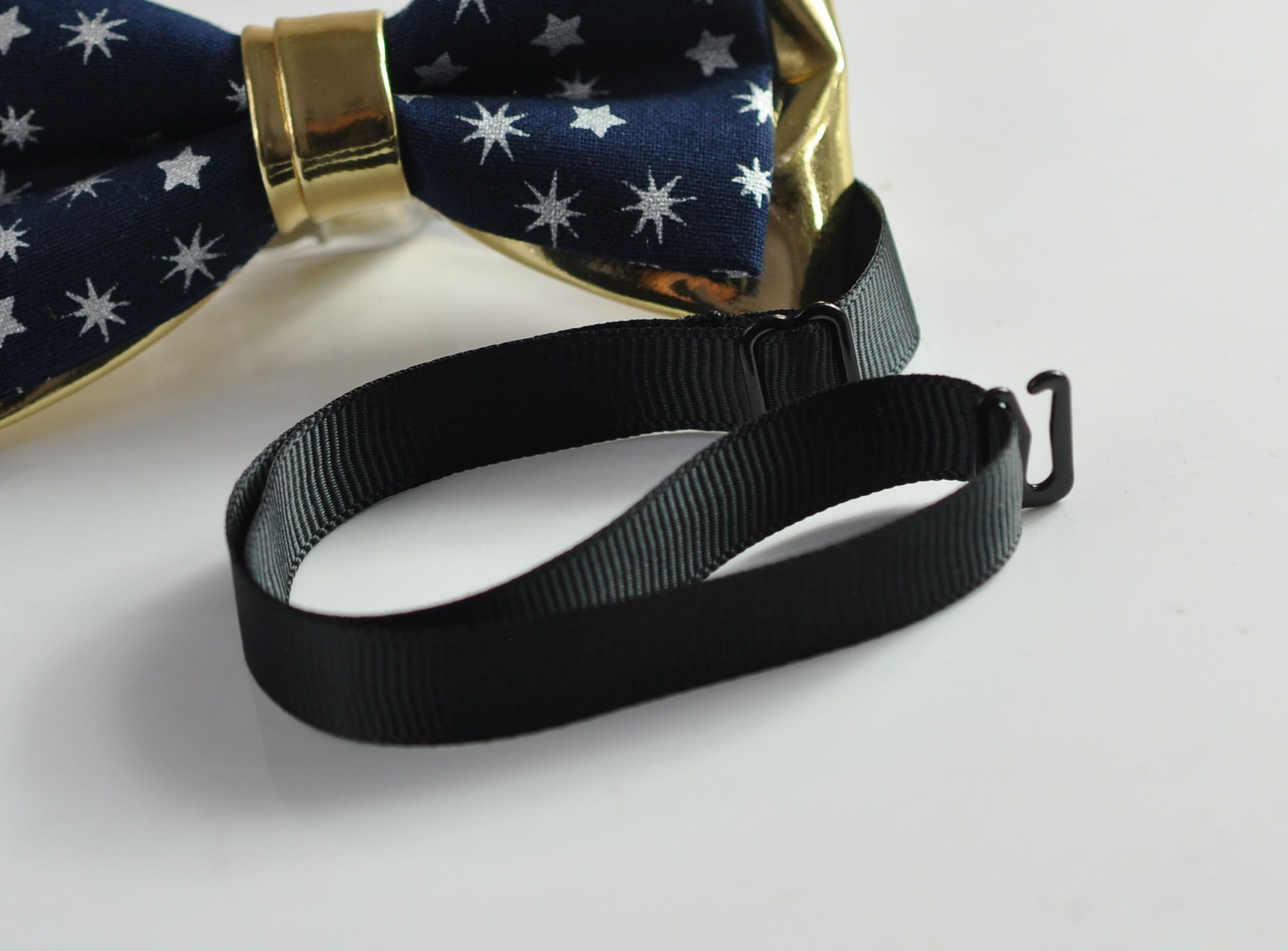 Navy Blue Cotton Snowflake Stars Gold Faux Leather Xmas Christmas Pretied Bow Tie for Men Adult / Youth / Boy Kids / Baby Infant Toddler